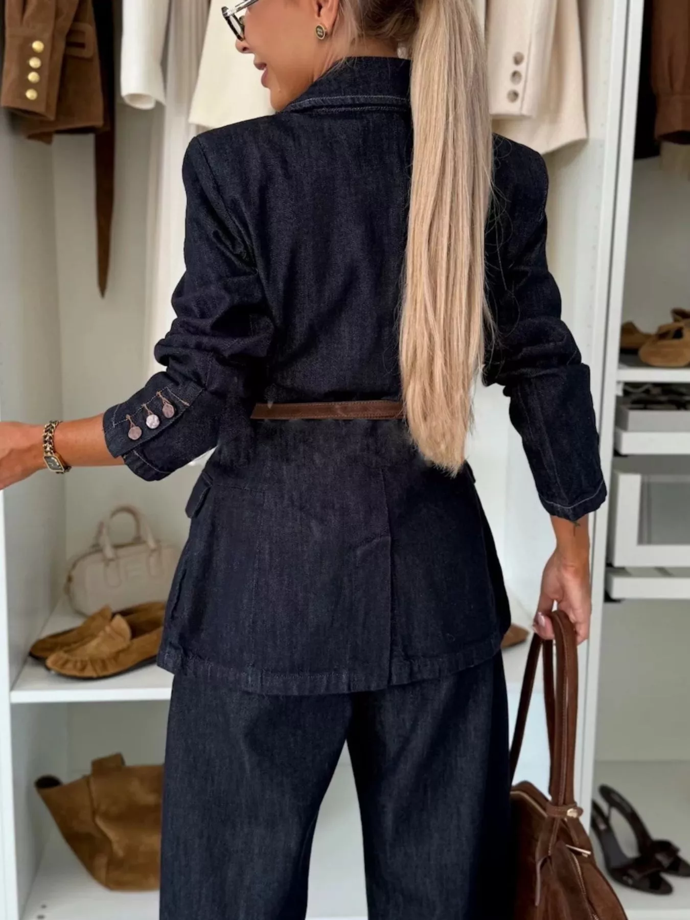 Single-Breasted Washed Denim Blazer - Image 4