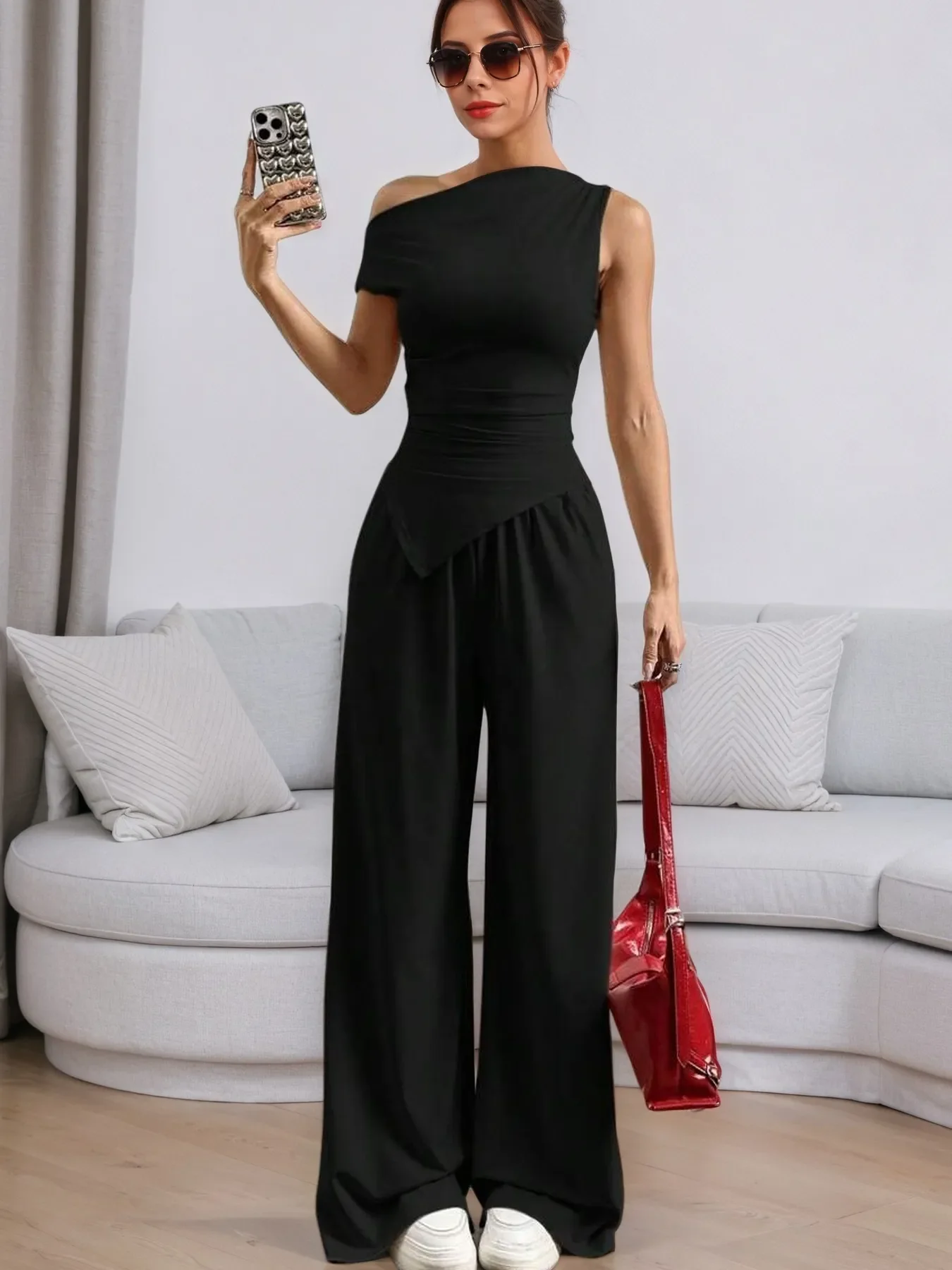 Single Shoulder Top and Pants Set - Image 4