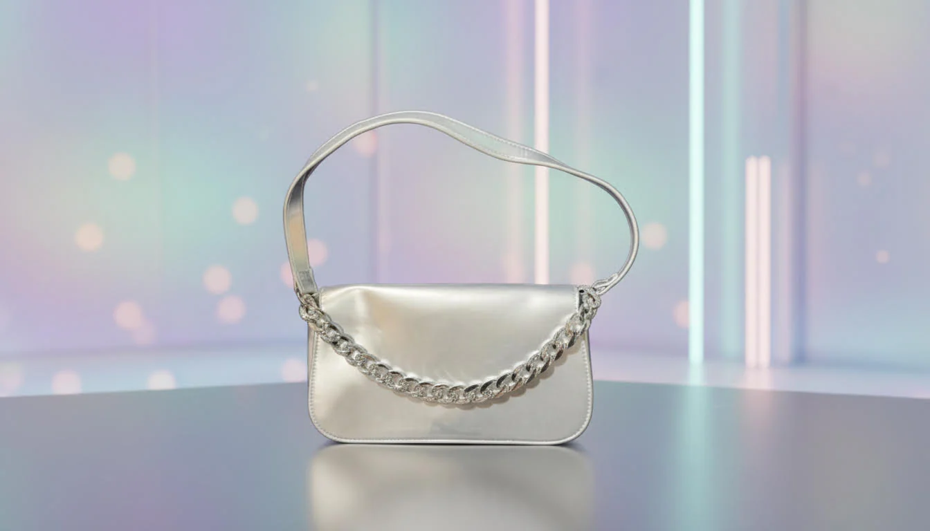 Sleek Metallic Handbag with Chain Strap