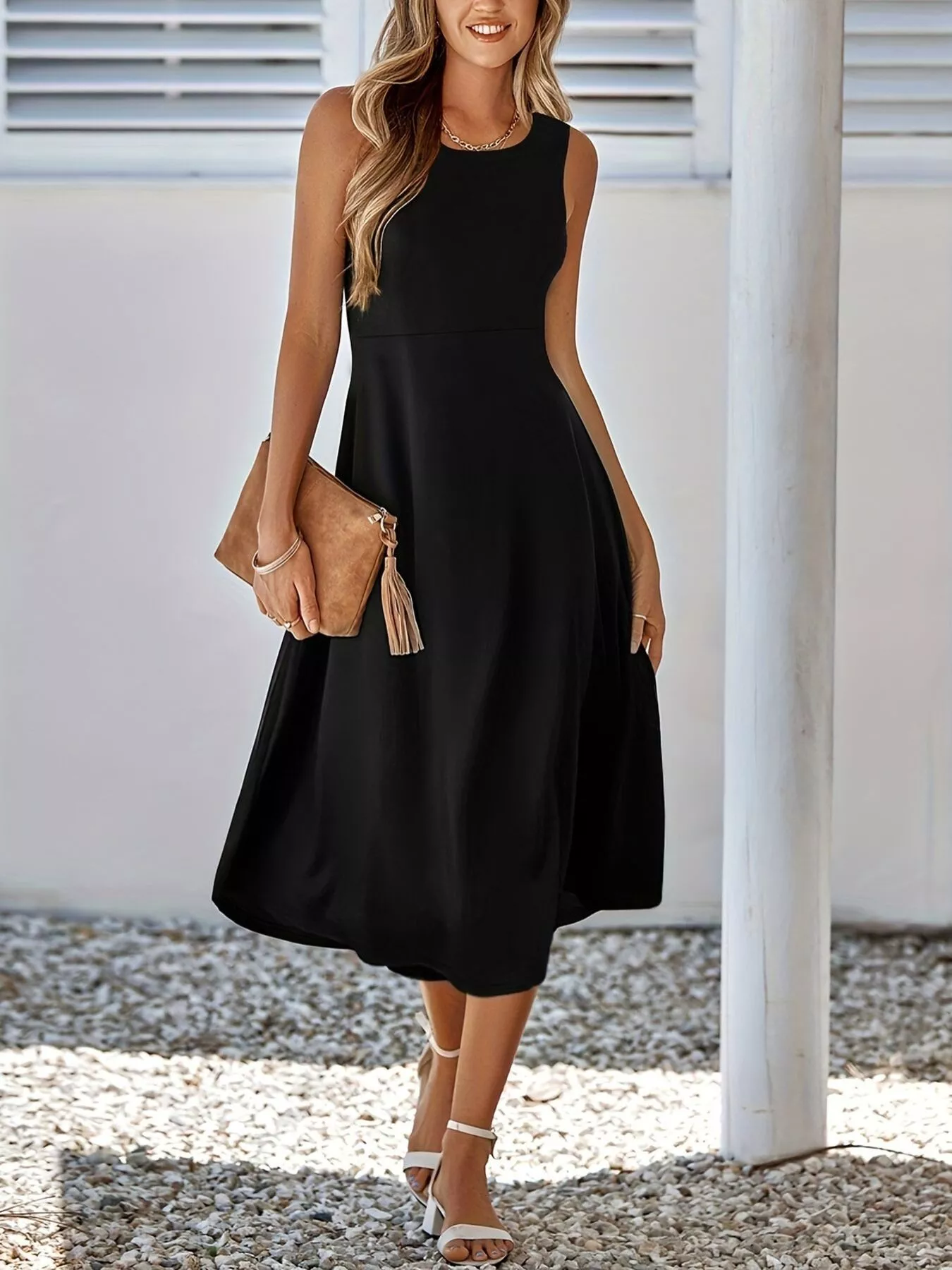 Sleeveless A-Line Midi Dress - Image 5