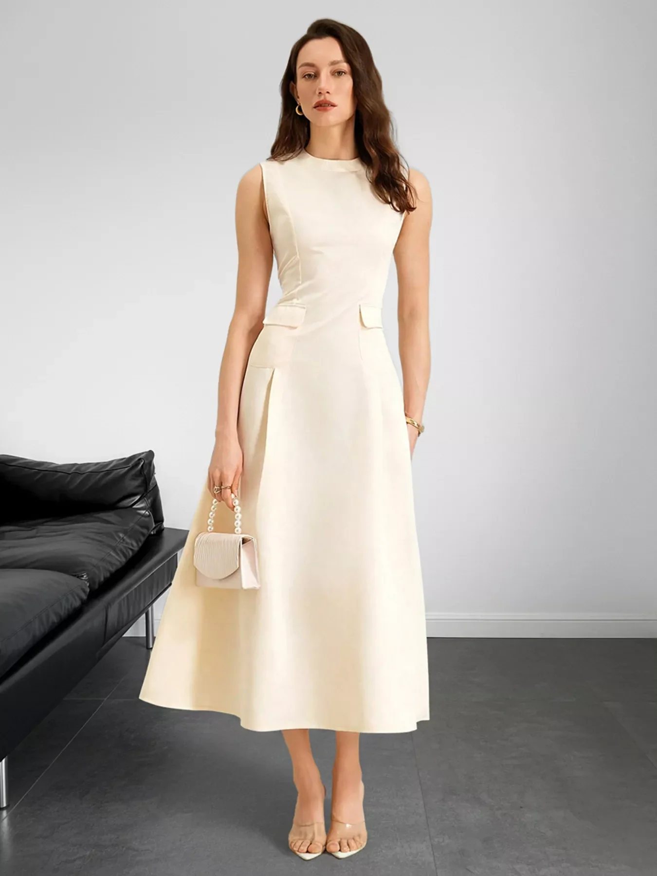 Sleeveless A-Line Midi Dress with Pockets - Image 4
