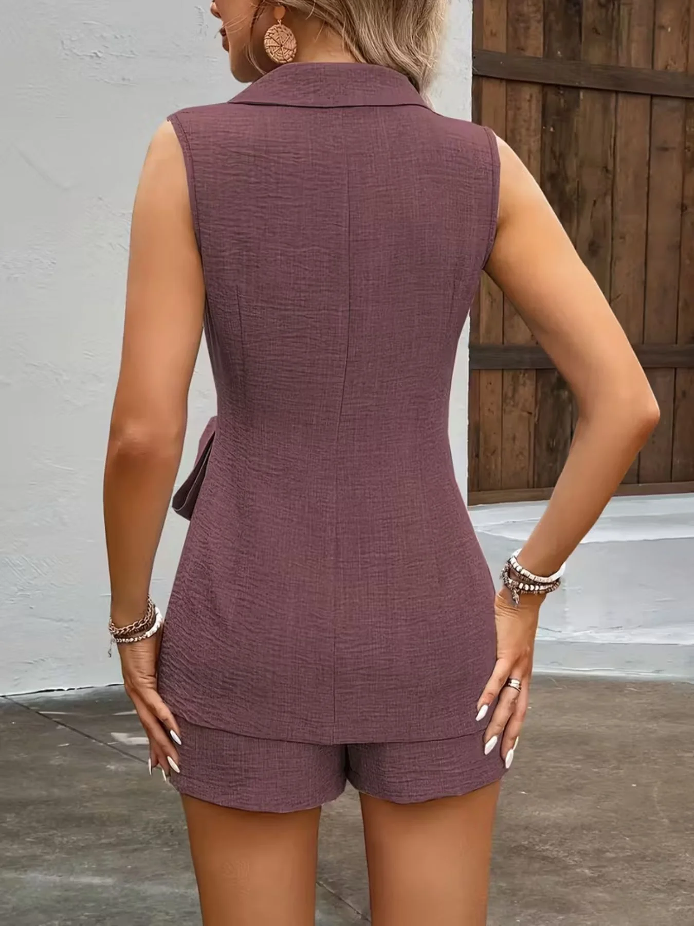 Sleeveless Blazer & Shorts Set with Tie Waist - Image 31