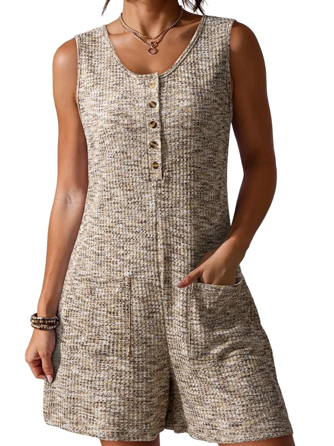 Sleeveless Button Detail Romper - Image 11