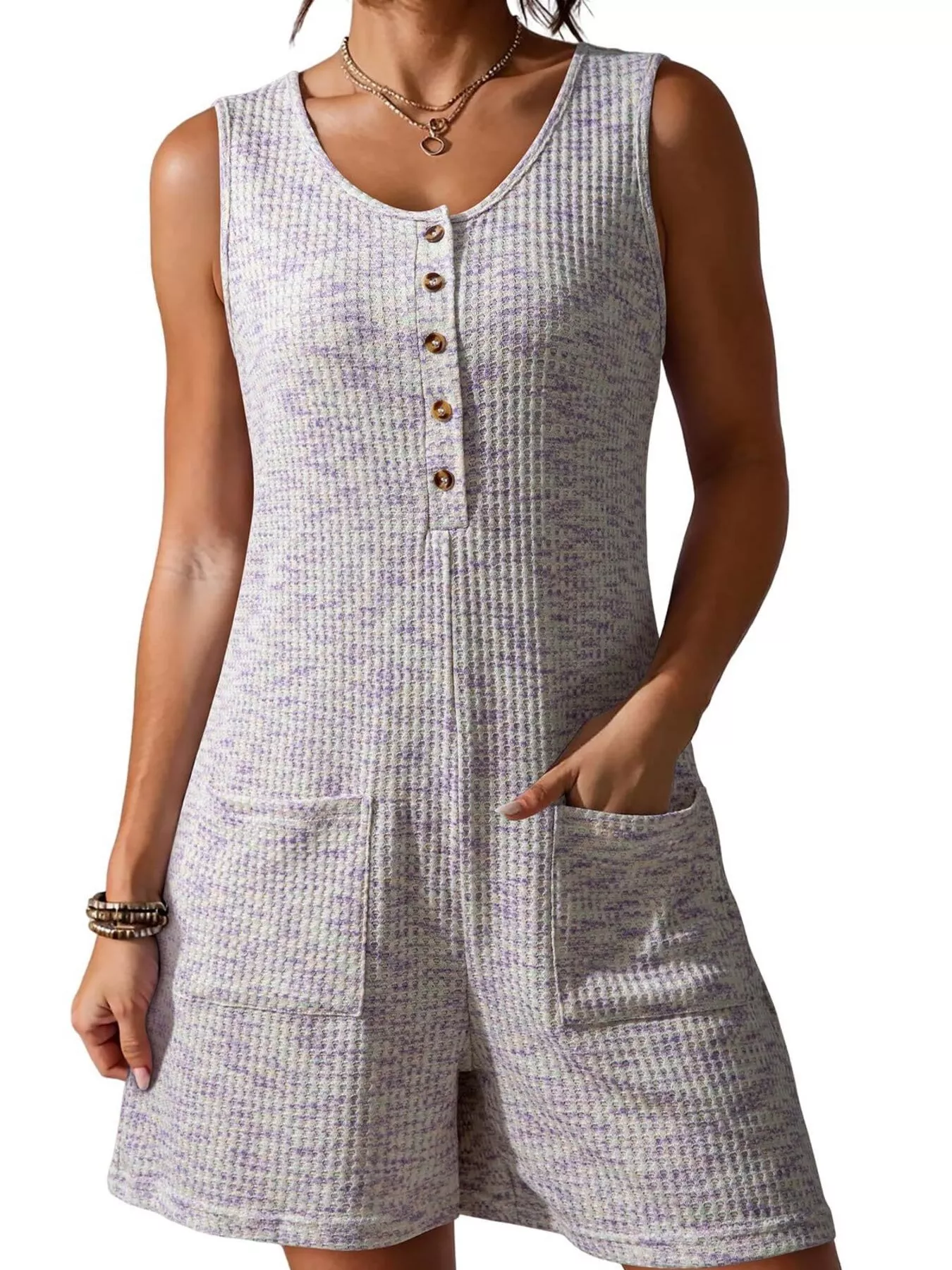 Sleeveless Button Detail Romper - Image 15