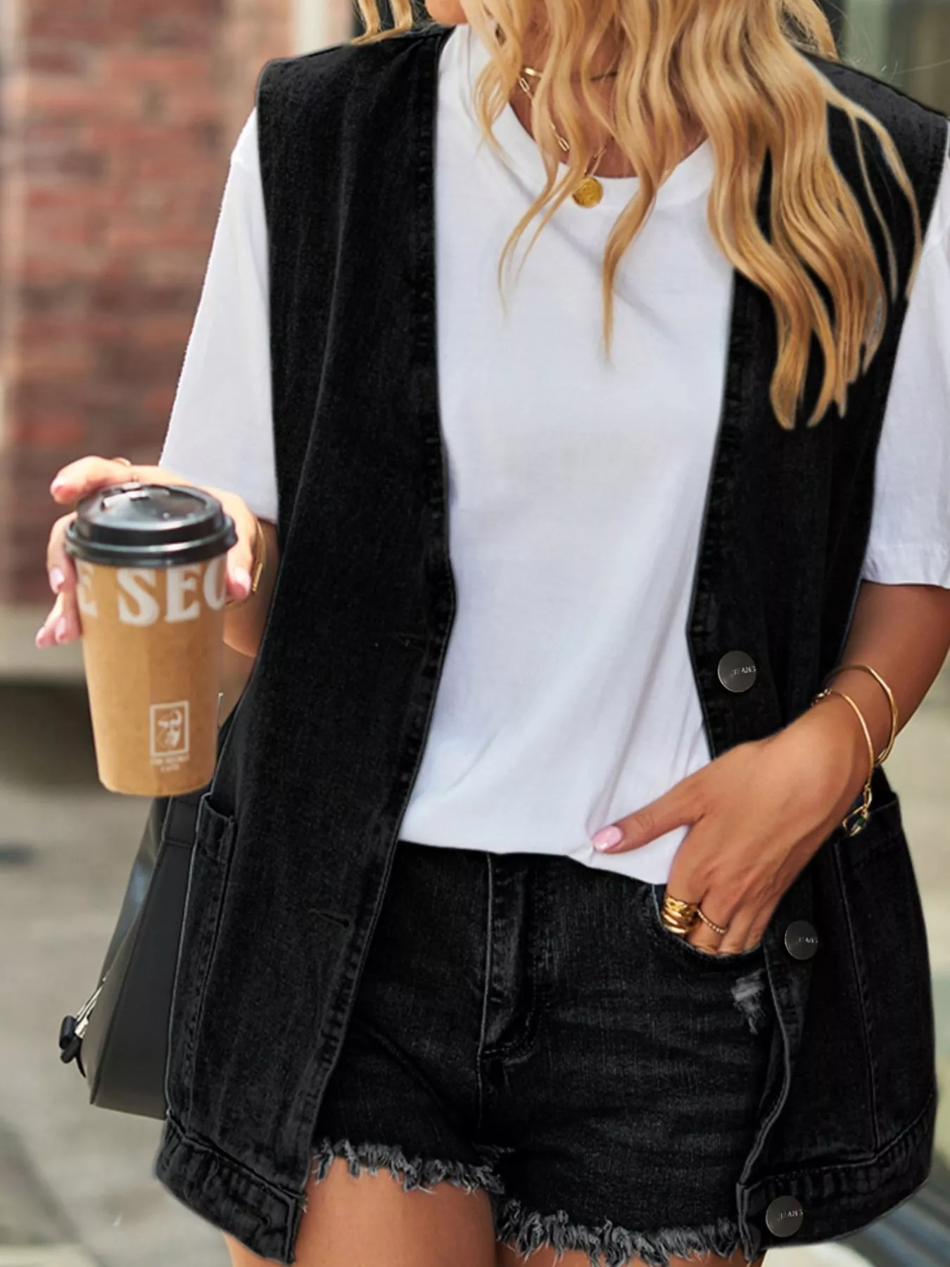 Sleeveless Button-Down Denim Jacket Vest - Image 10