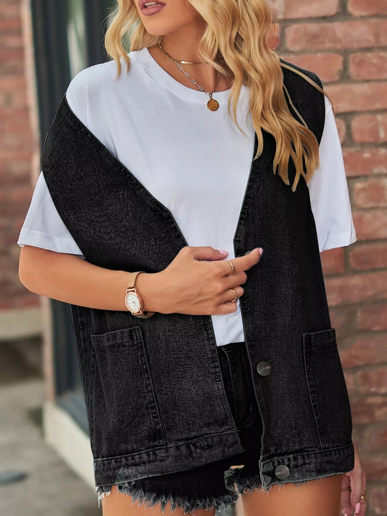 Sleeveless Button-Down Denim Jacket Vest - Image 11