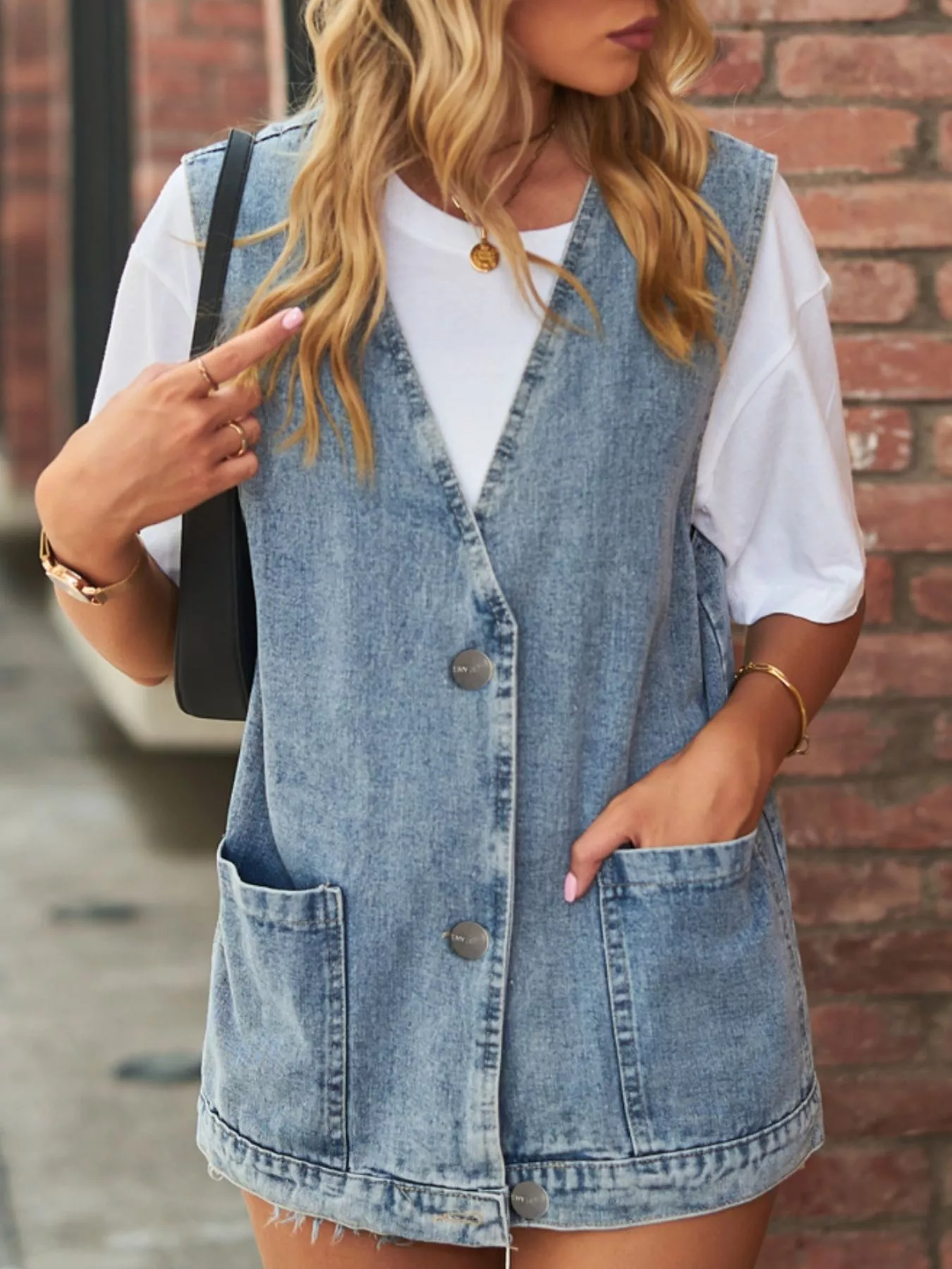 Sleeveless Button-Down Denim Jacket Vest - Image 2