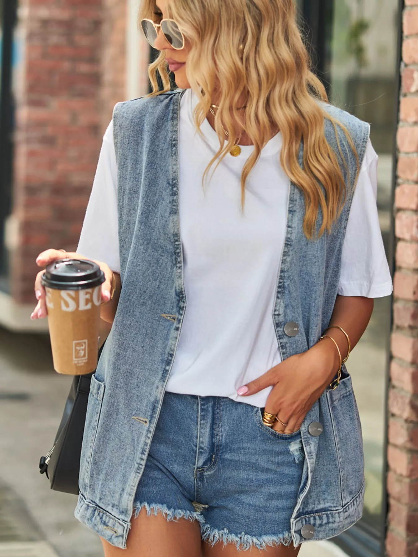 Sleeveless Button-Down Denim Jacket Vest - Image 4