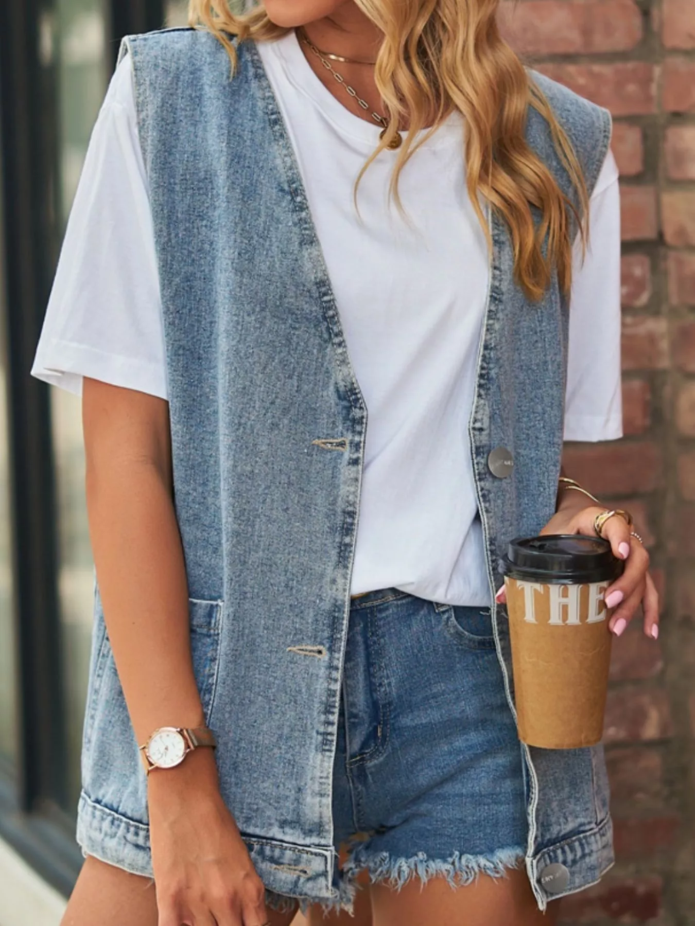 Sleeveless Button-Down Denim Jacket Vest - Image 6