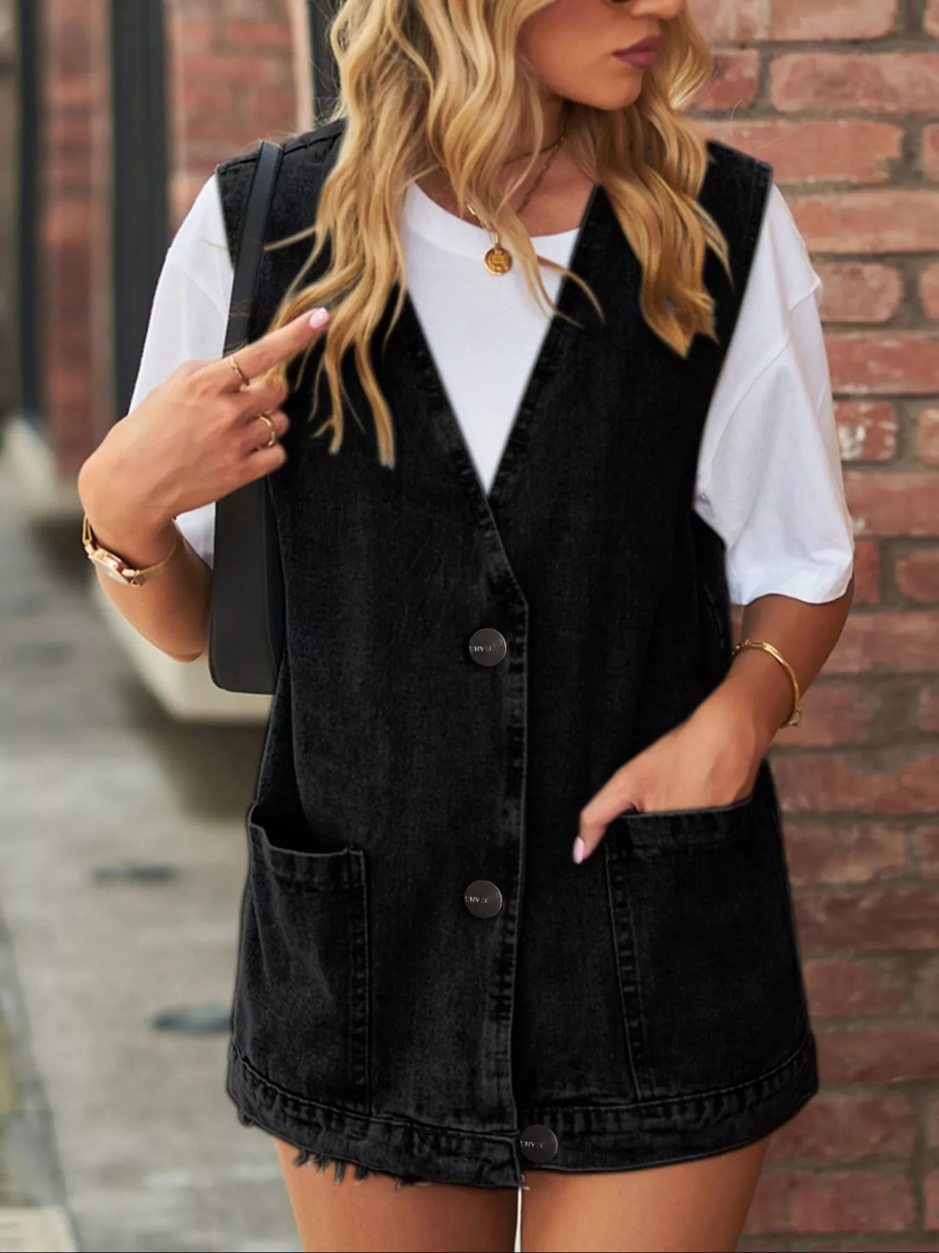 Sleeveless Button-Down Denim Jacket Vest - Image 7