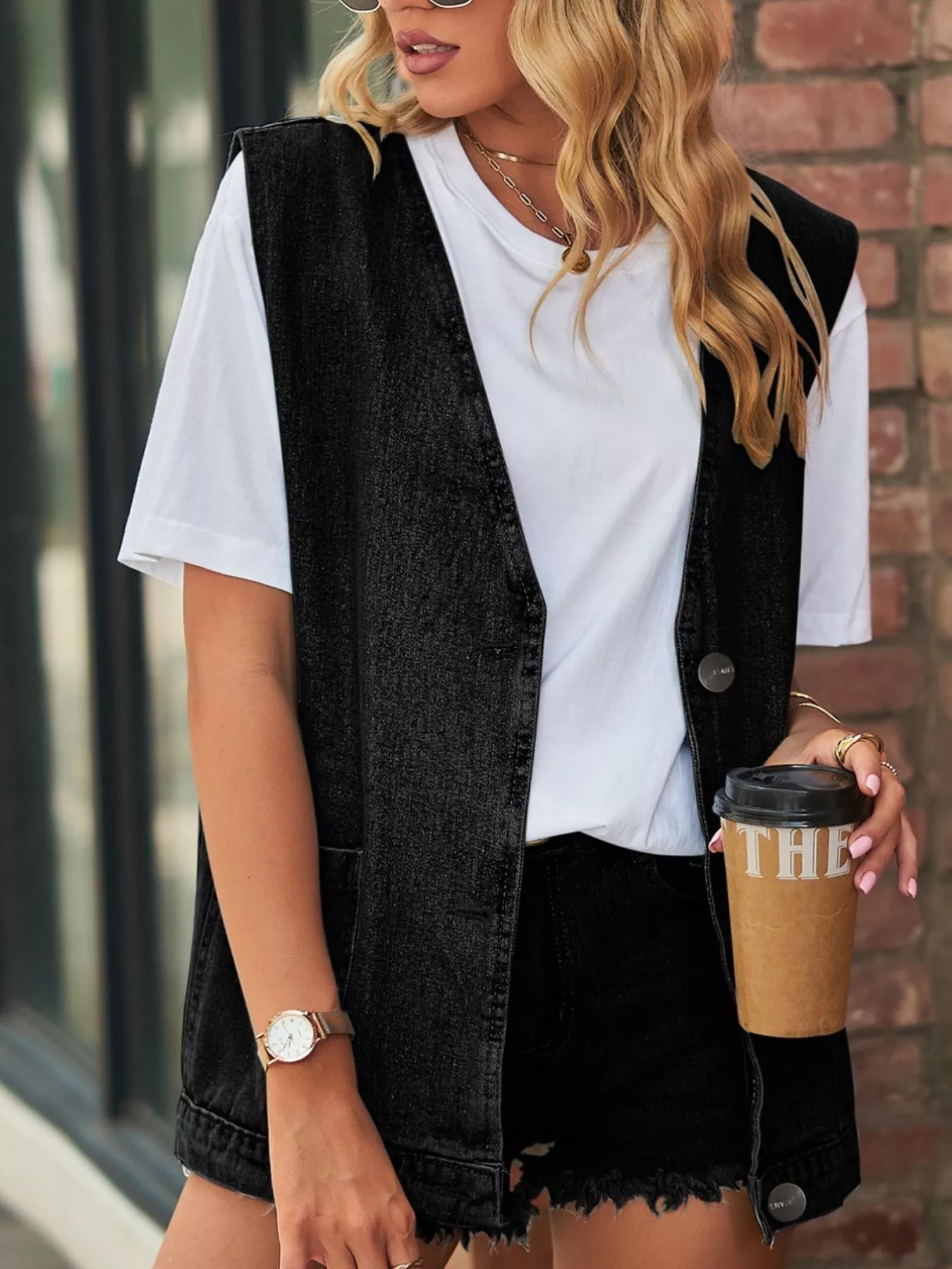 Sleeveless Button-Down Denim Jacket Vest - Image 8