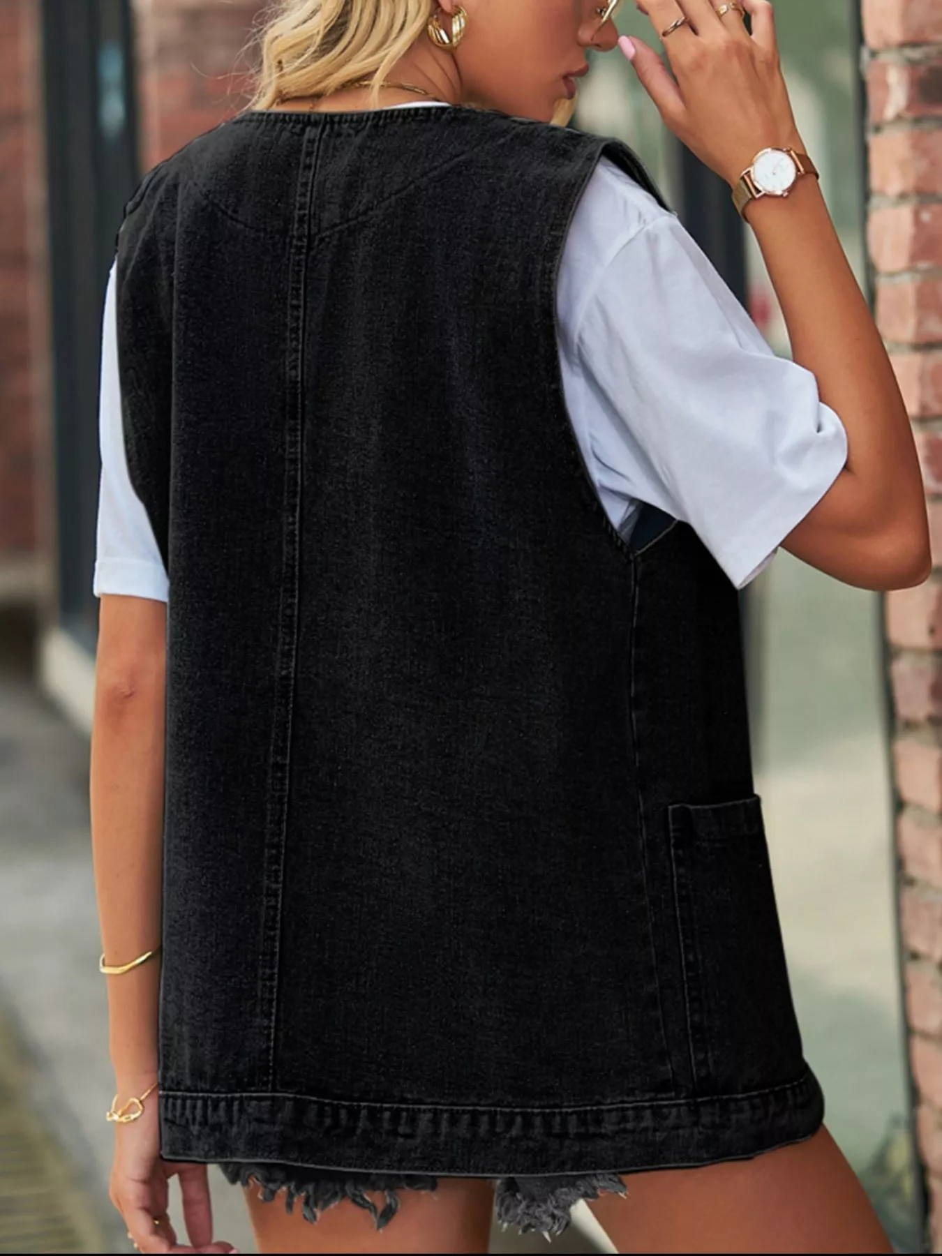 Sleeveless Button-Down Denim Jacket Vest - Image 9