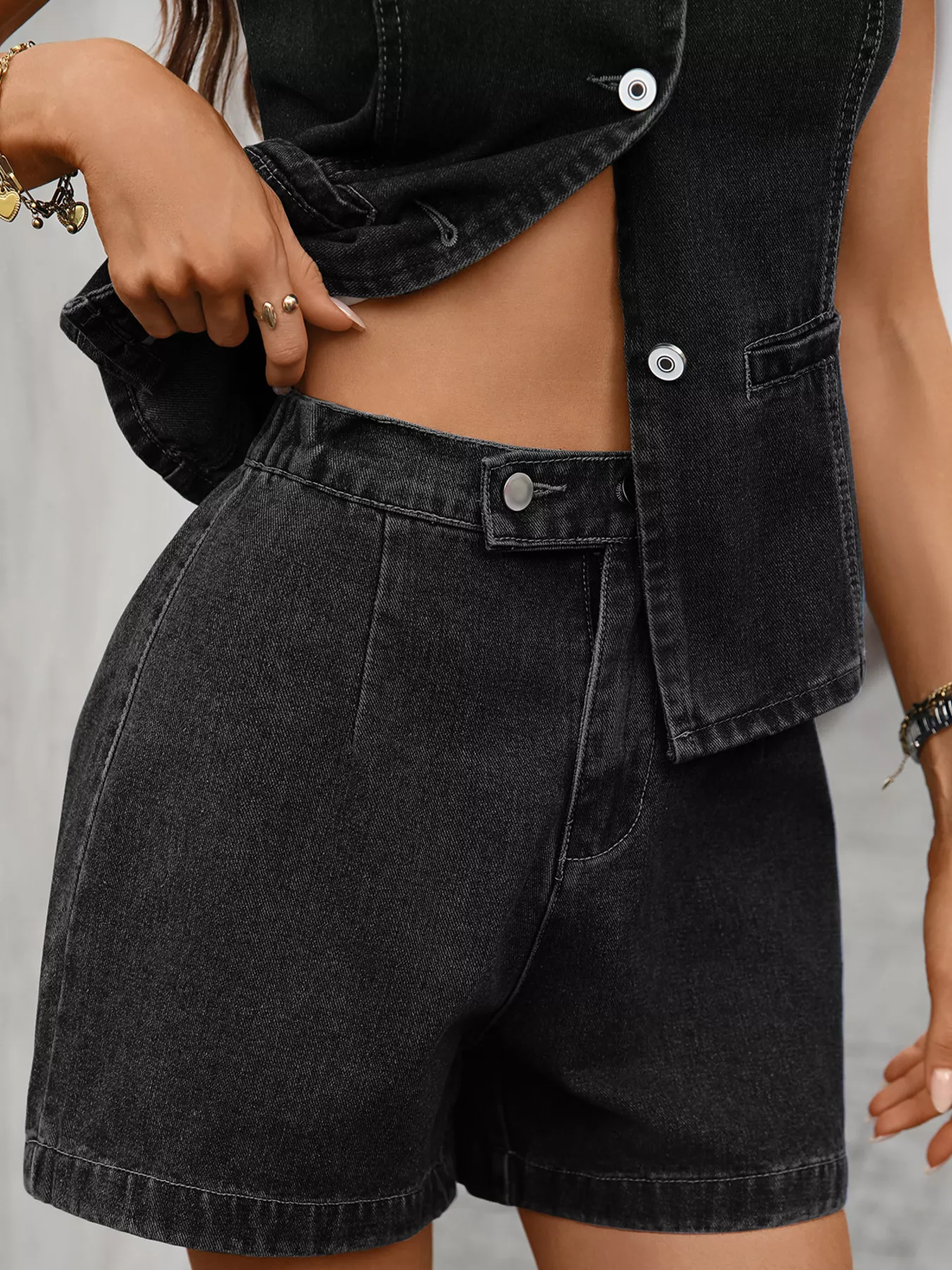 Sleeveless Button-Down Denim Vest & Shorts Set - Image 15