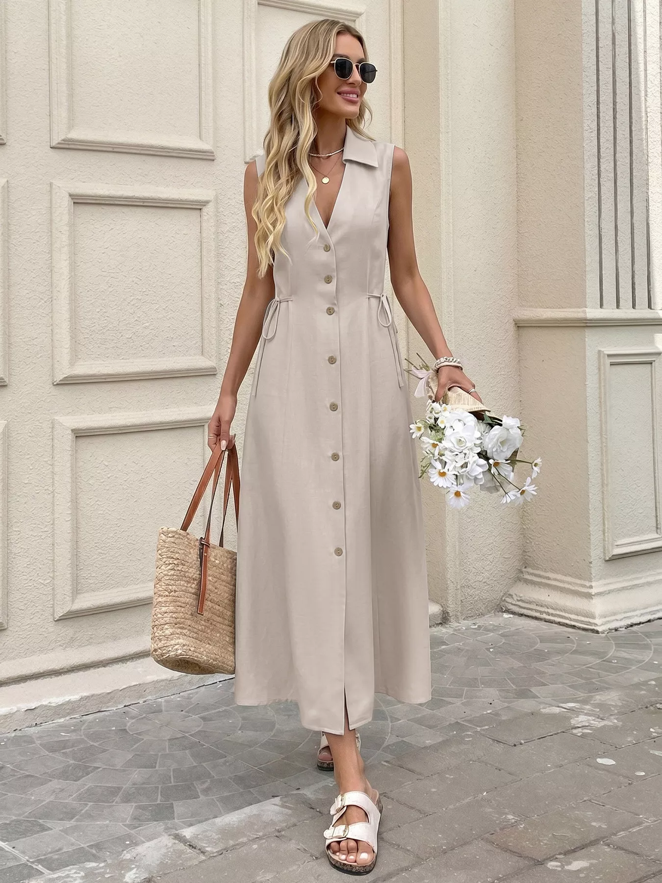 Sleeveless Button-Down Midi Dress - Image 5