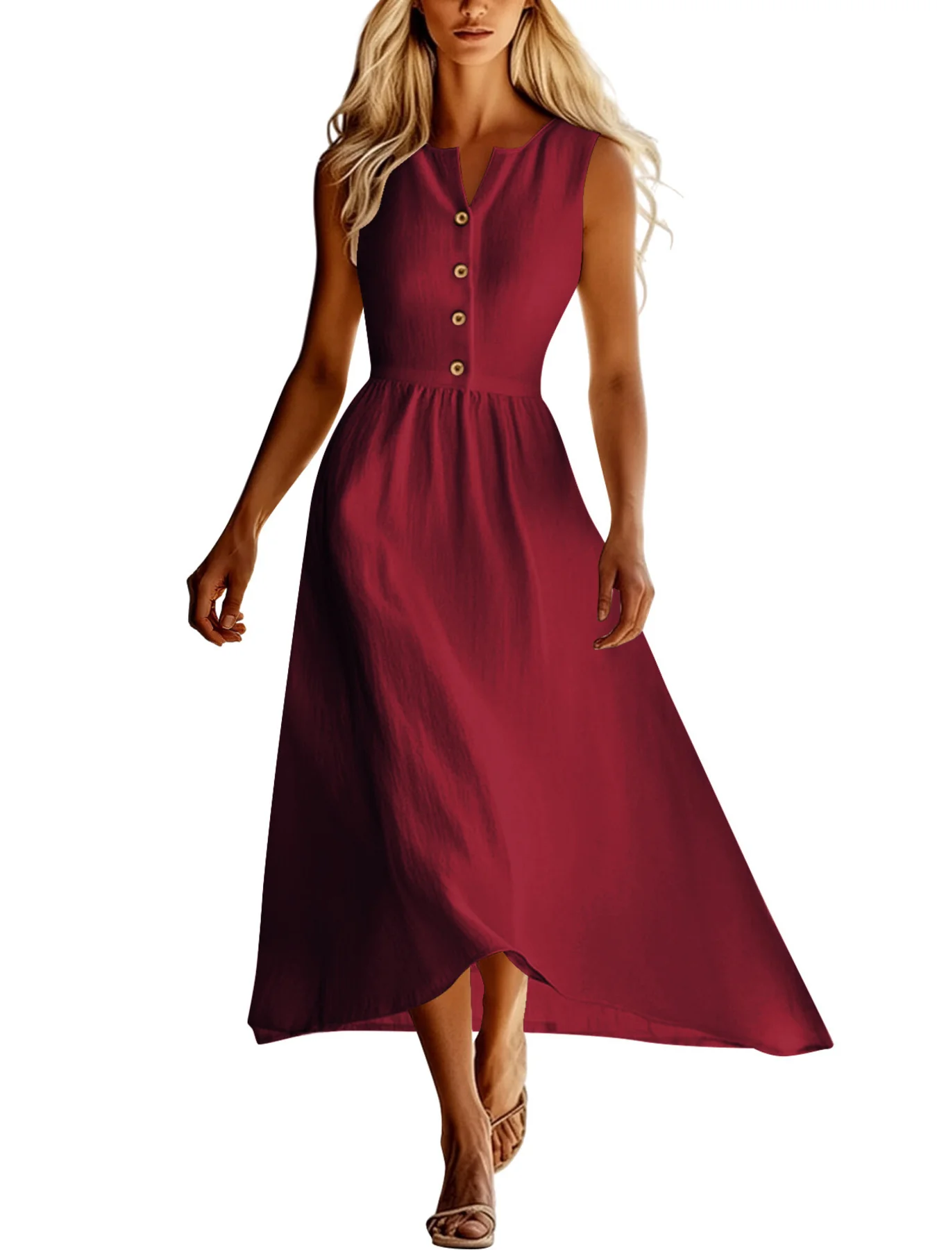 Sleeveless Button Front Flowy Midi Dress - Image 16
