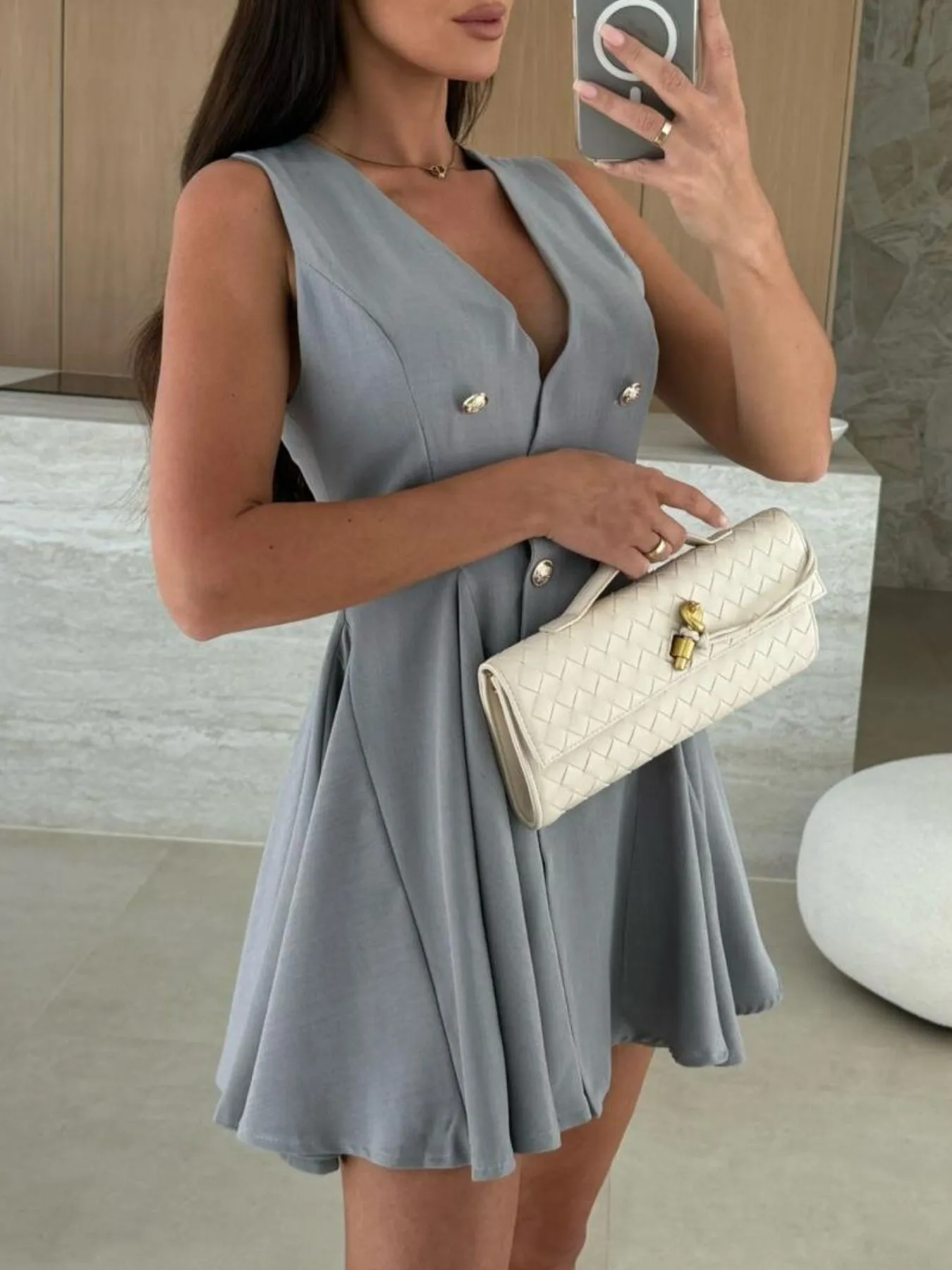 Sleeveless Double-Breasted Mini Dress - Image 11