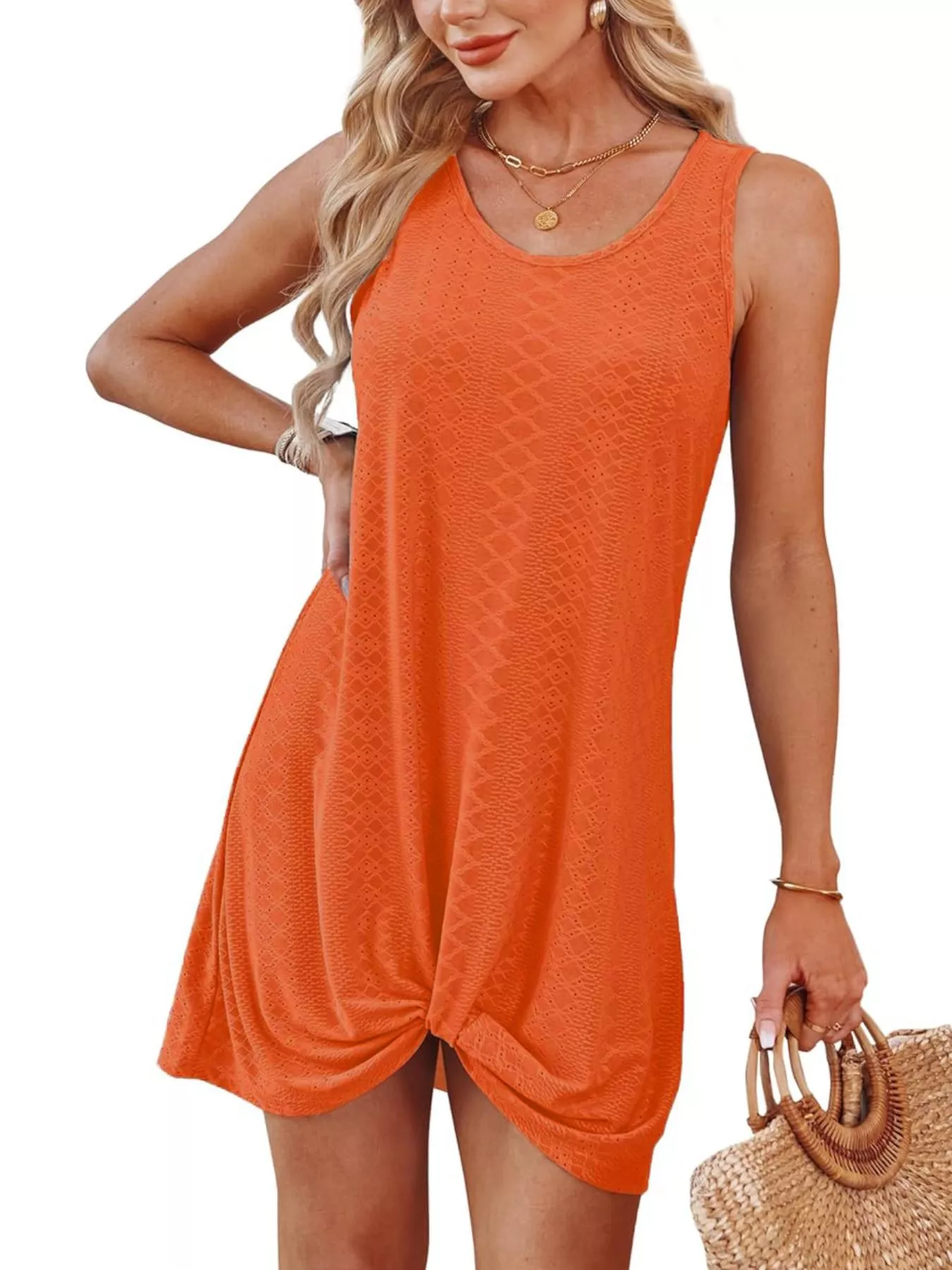 Sleeveless Knotted Hem Tank Dress - Image 17
