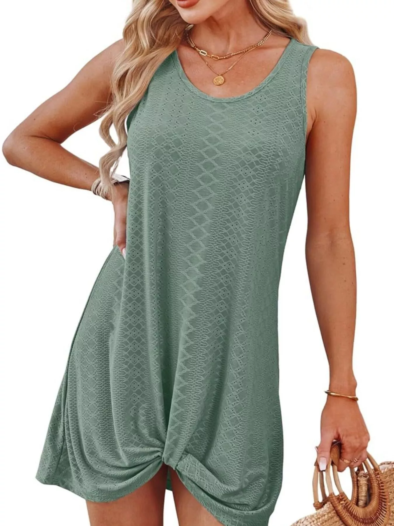 Sleeveless Knotted Hem Tank Dress - Image 4