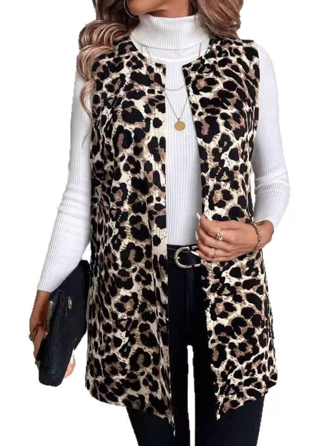Sleeveless Leopard Print Vest Coat - Image 11