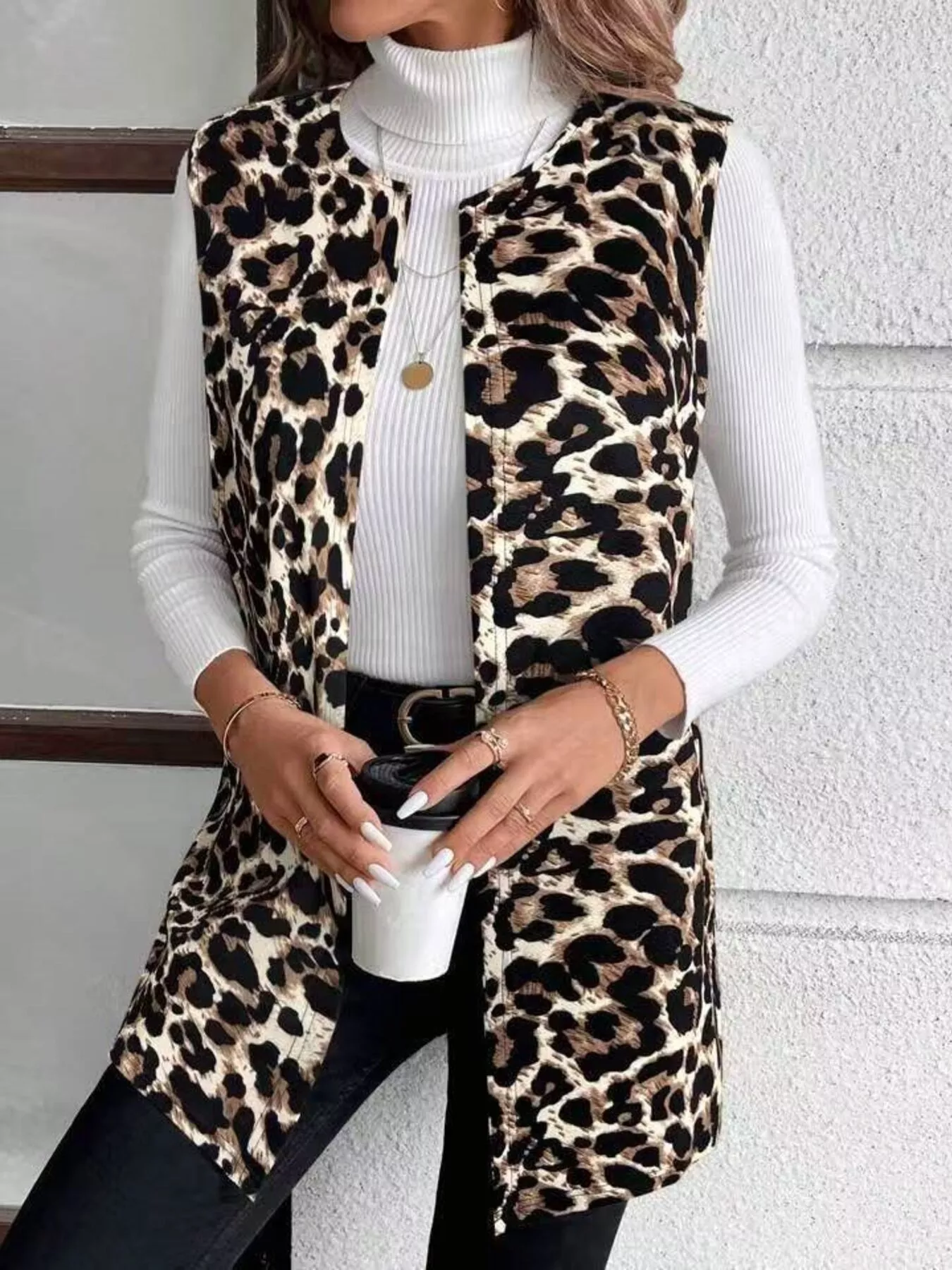 Sleeveless Leopard Print Vest Coat - Image 12