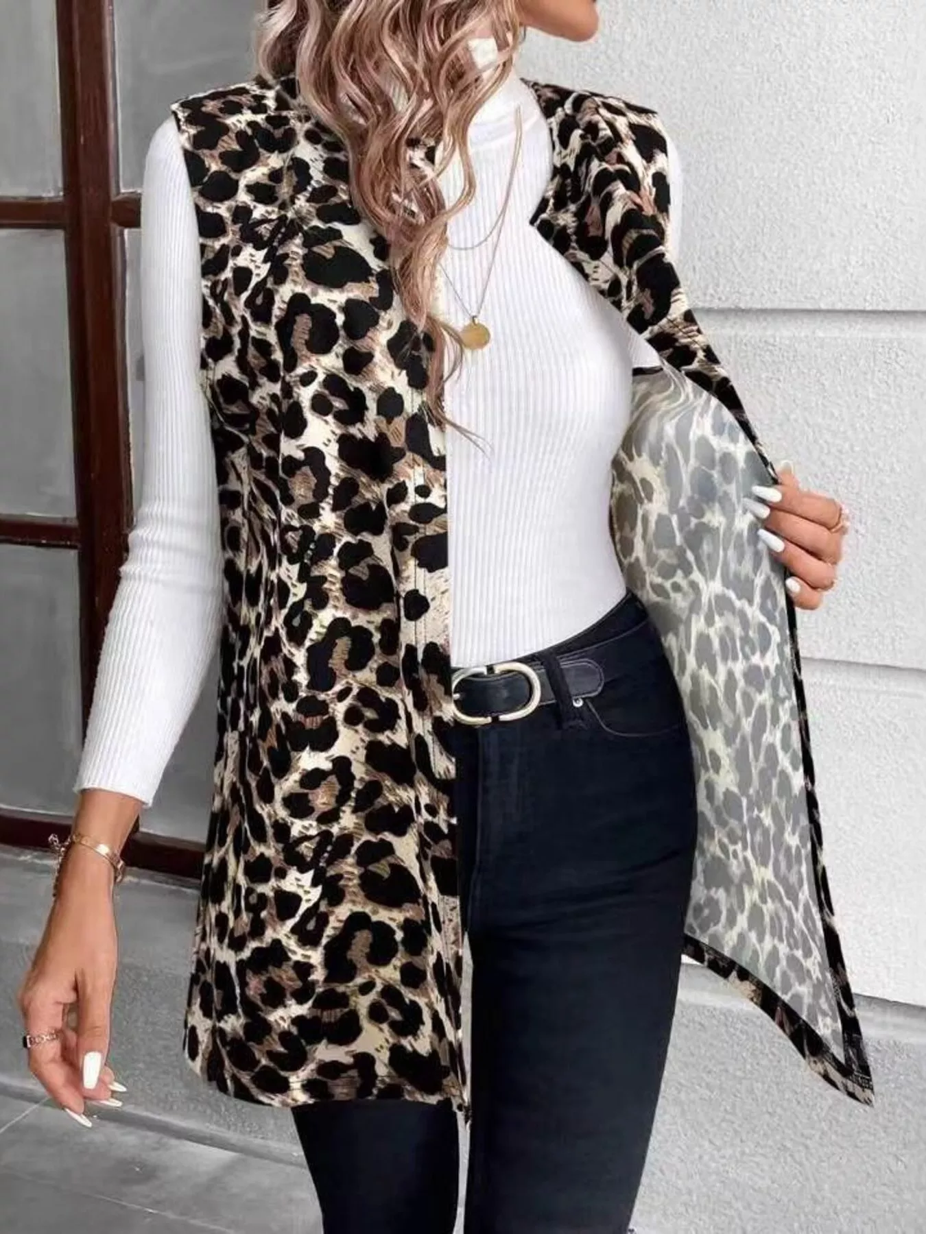 Sleeveless Leopard Print Vest Coat - Image 9