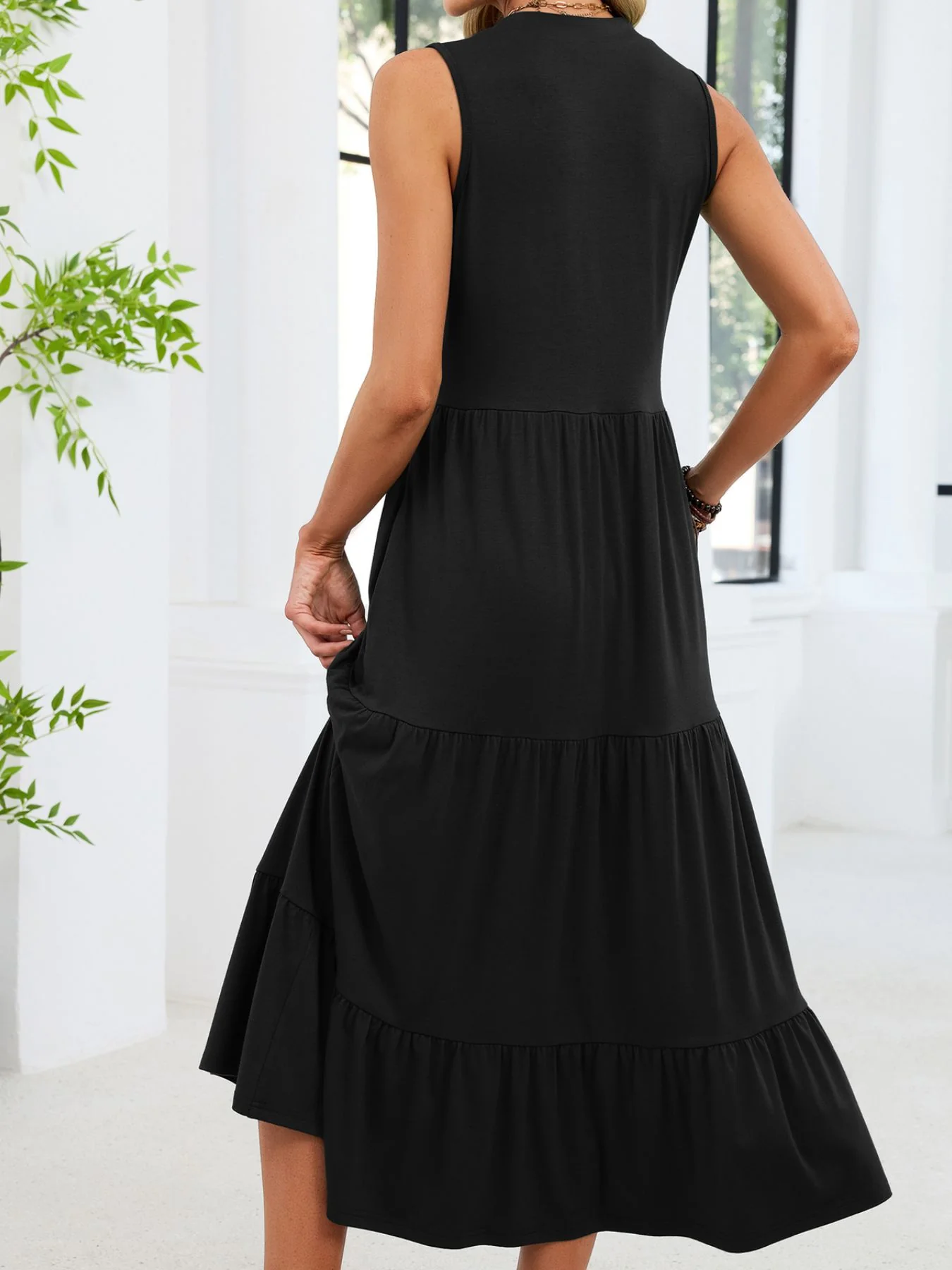 Sleeveless Notched Tiered Midi Dress - Image 4