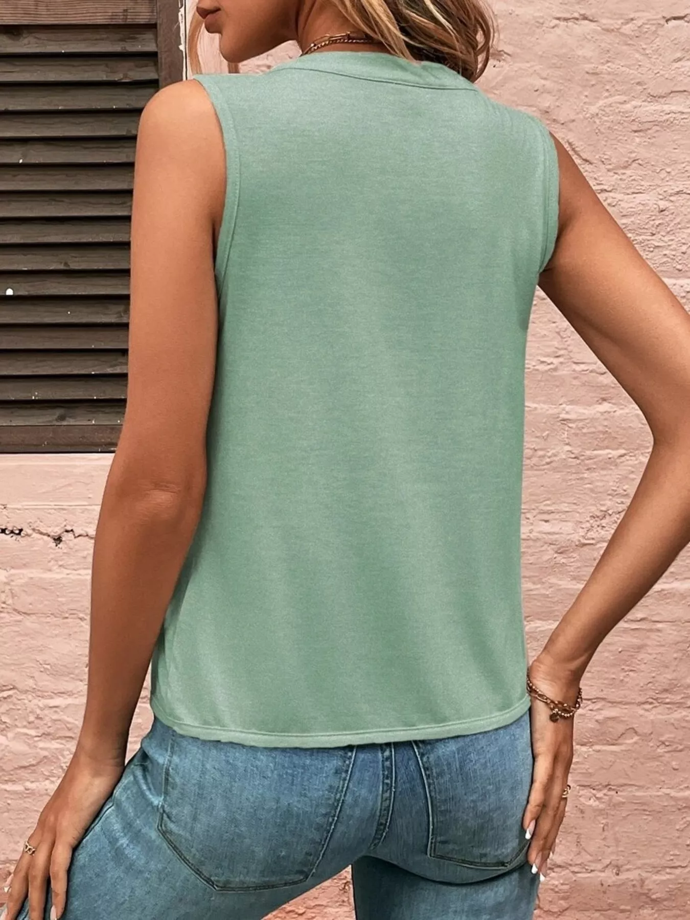 Sleeveless Pleated Notched Tank - Image 20