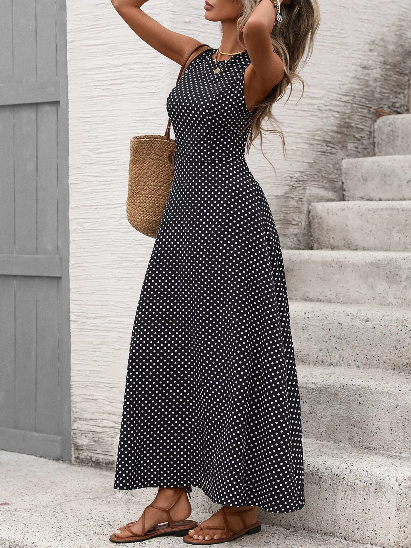 Sleeveless Polka Dot Maxi Dress - Image 2