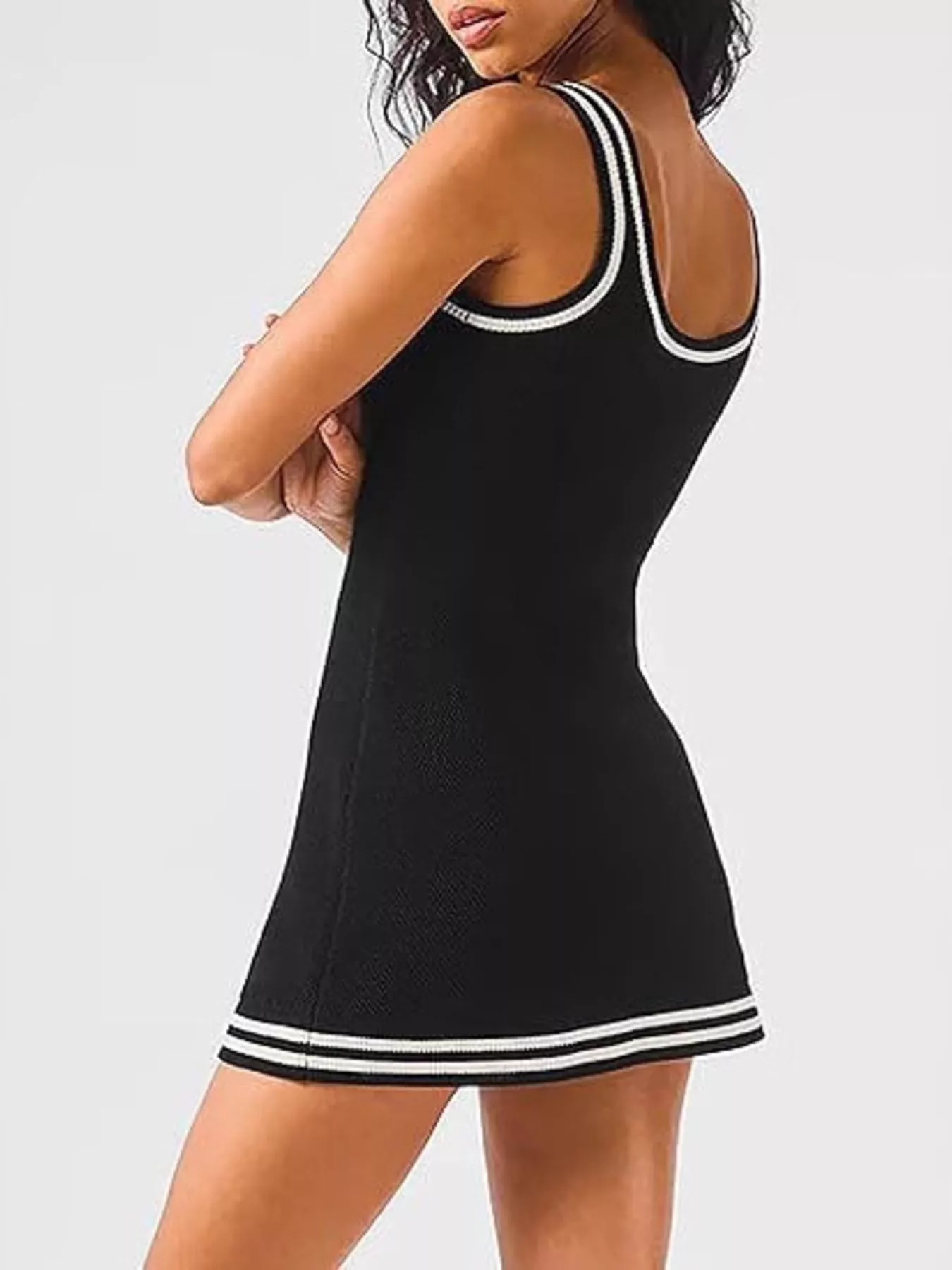 Sleeveless Ribbed Knit Sweater Dress with Contrast Trim - Image 5