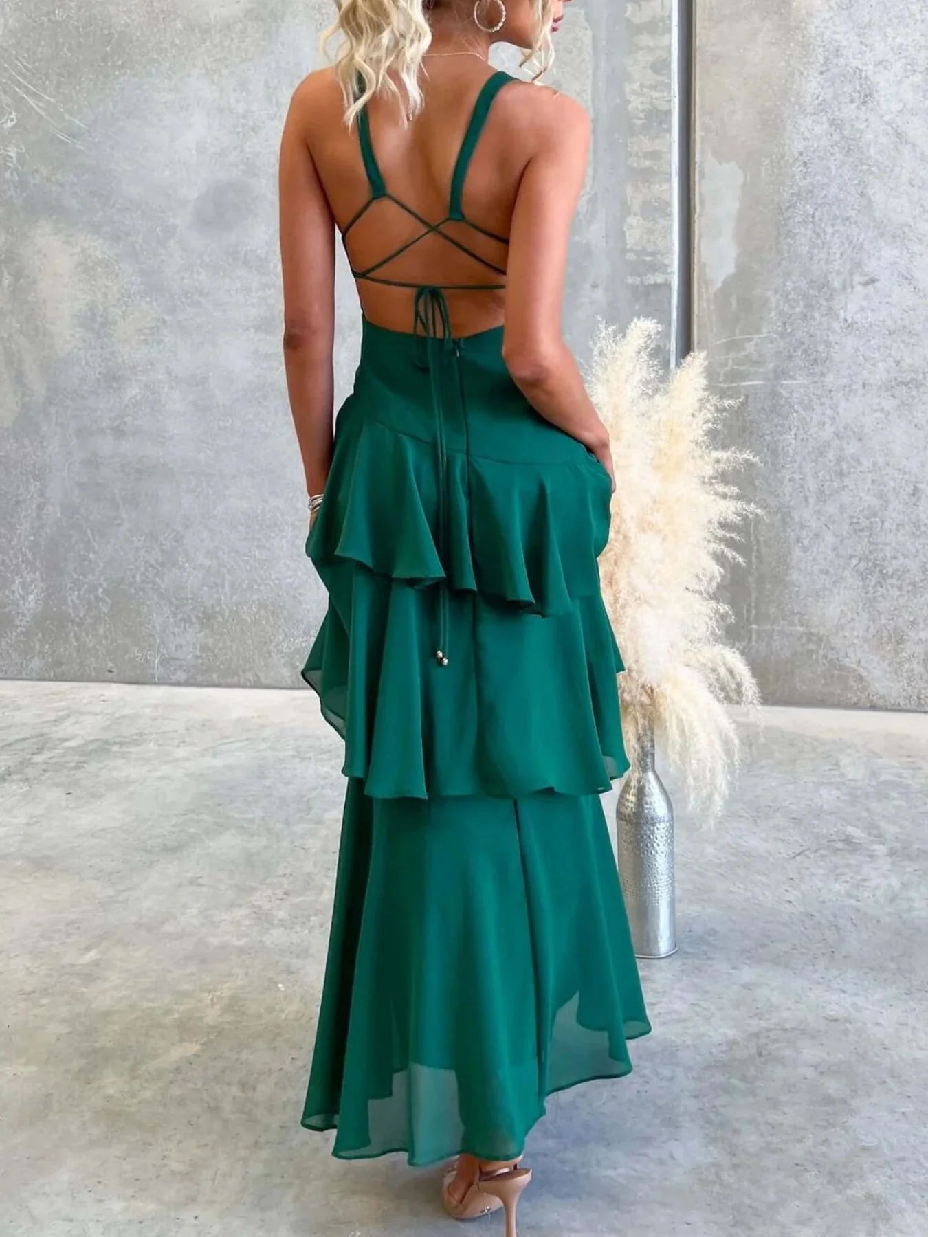 Sleeveless Ruffled Layered Backless Maxi Dress - Image 20
