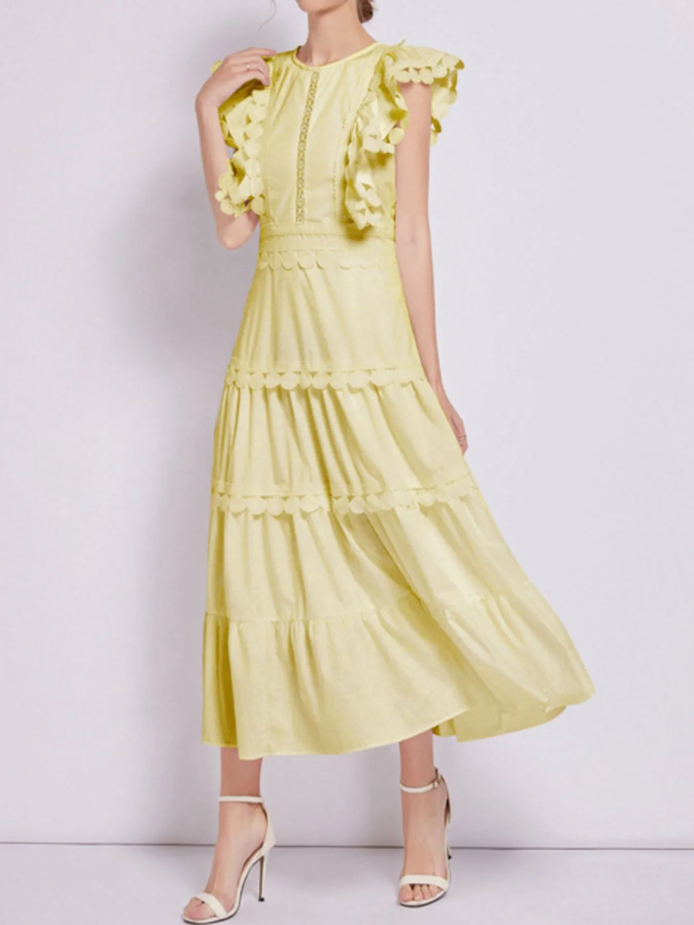Sleeveless Ruffled Tiered Dress with Embroidered Trim - Image 4