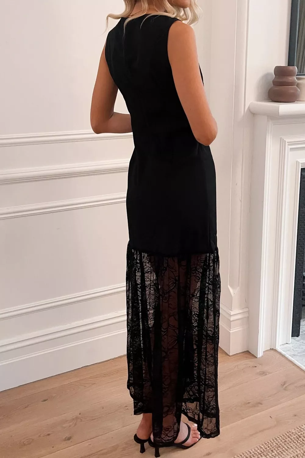 Sleeveless Sheer Floral Lace Patchwork Maxi Dress - Image 2