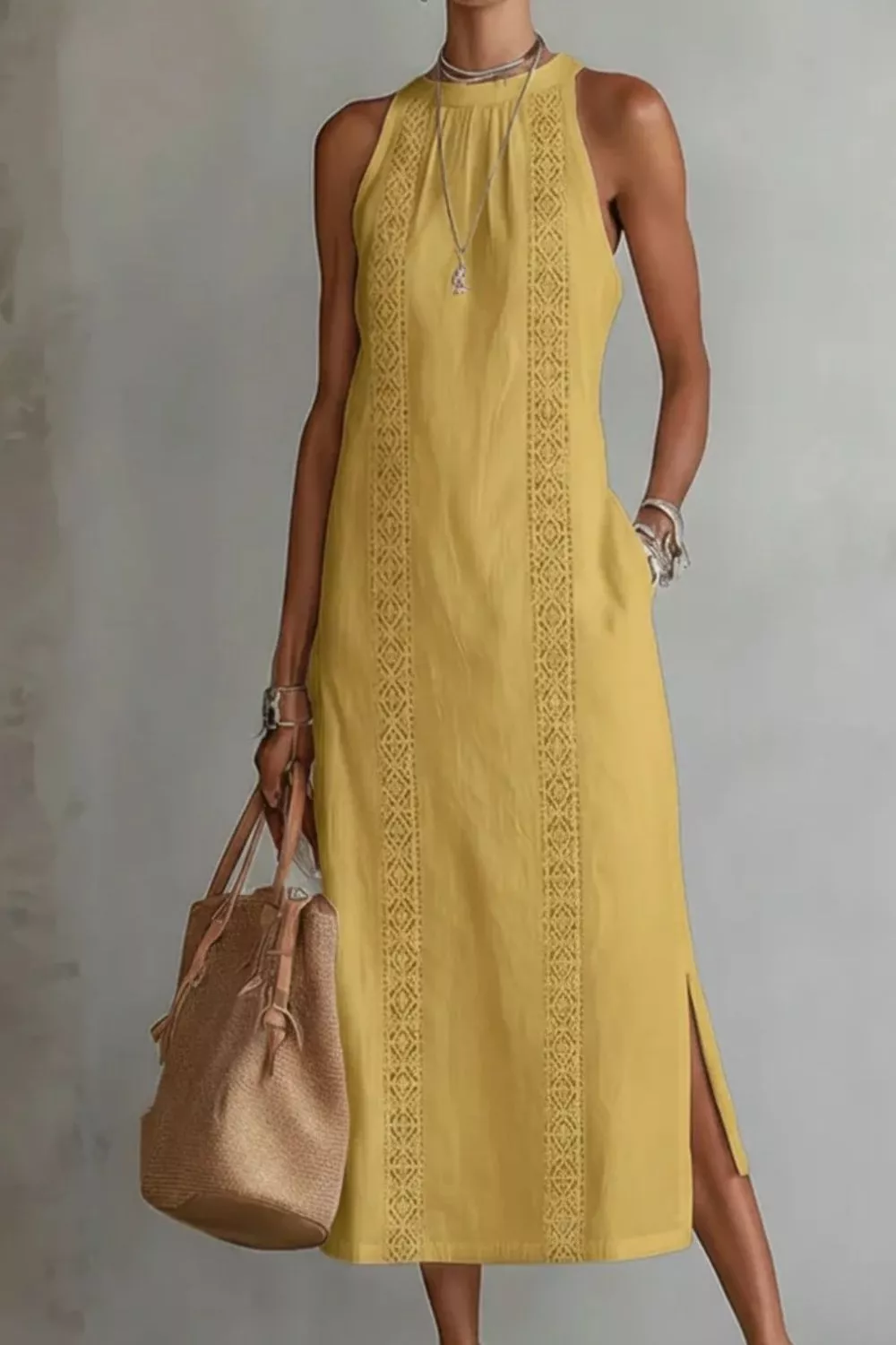 Sleeveless Side Slit Dress with Pockets - Image 7