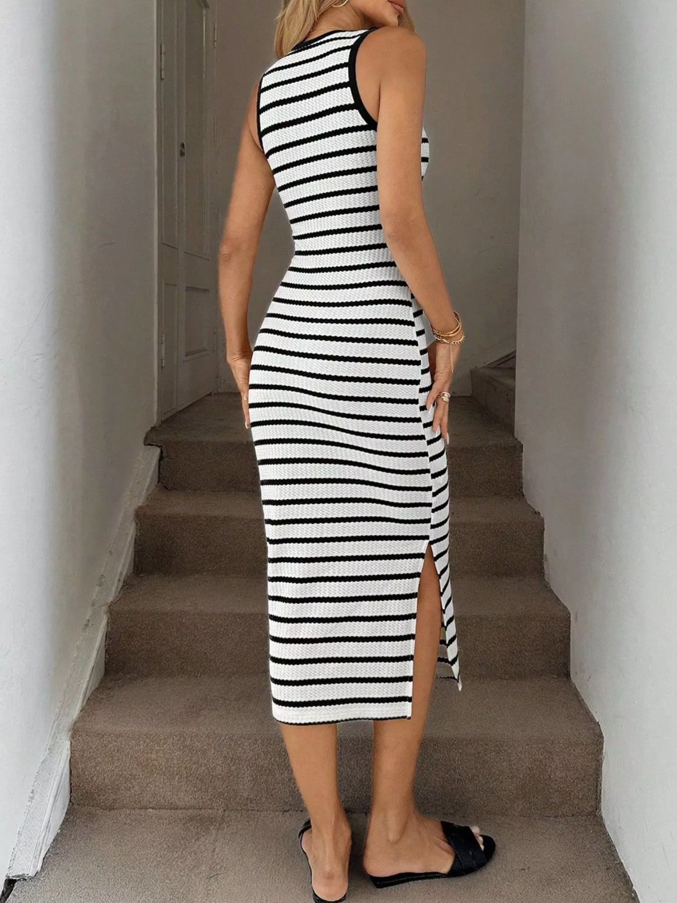 Sleeveless Striped Bodycon Midi Dress - Image 6