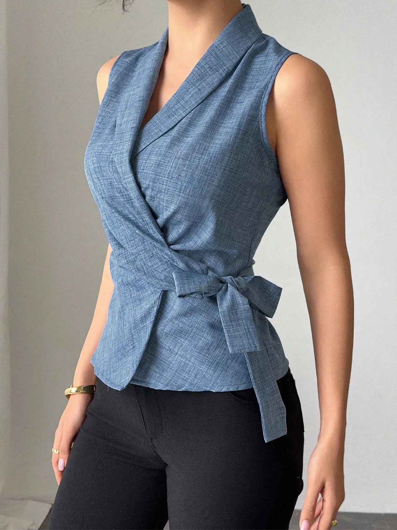 Sleeveless Tied Surplice Top
