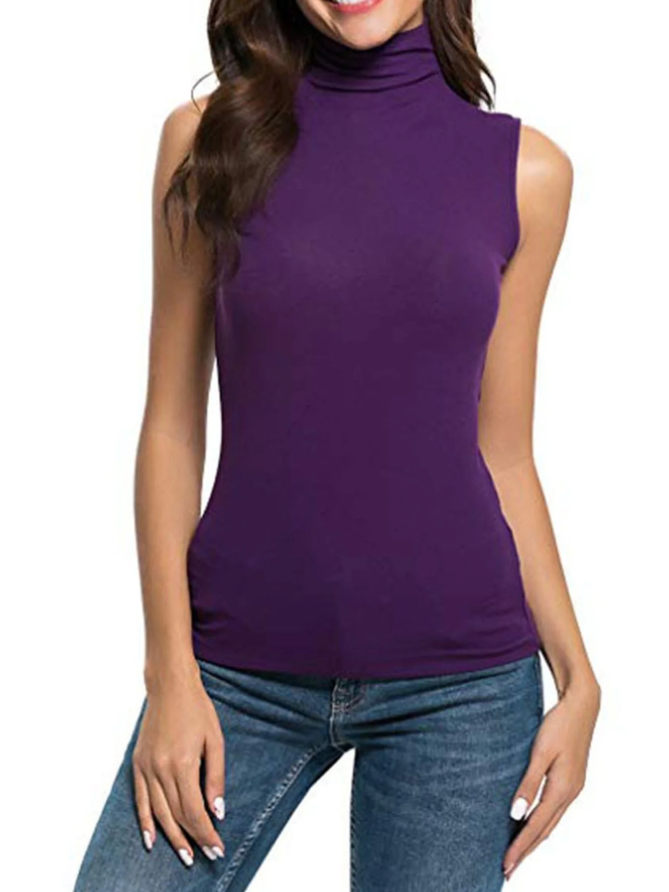 Sleeveless Turtleneck Slim Fit T-Shirt - Image 3