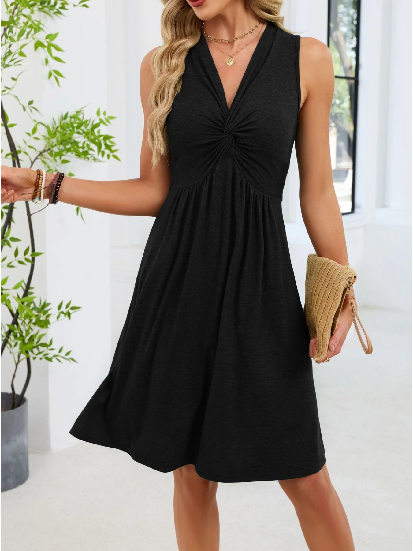 Sleeveless Twist Knot Front Casual Dress - Image 25