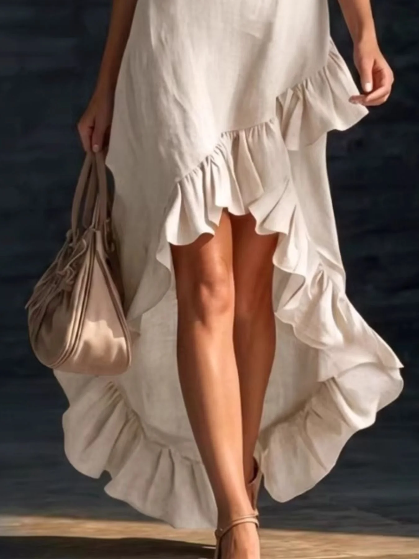 Sleeveless V-Neck Ruffle Hem High-Low Dress - Image 2