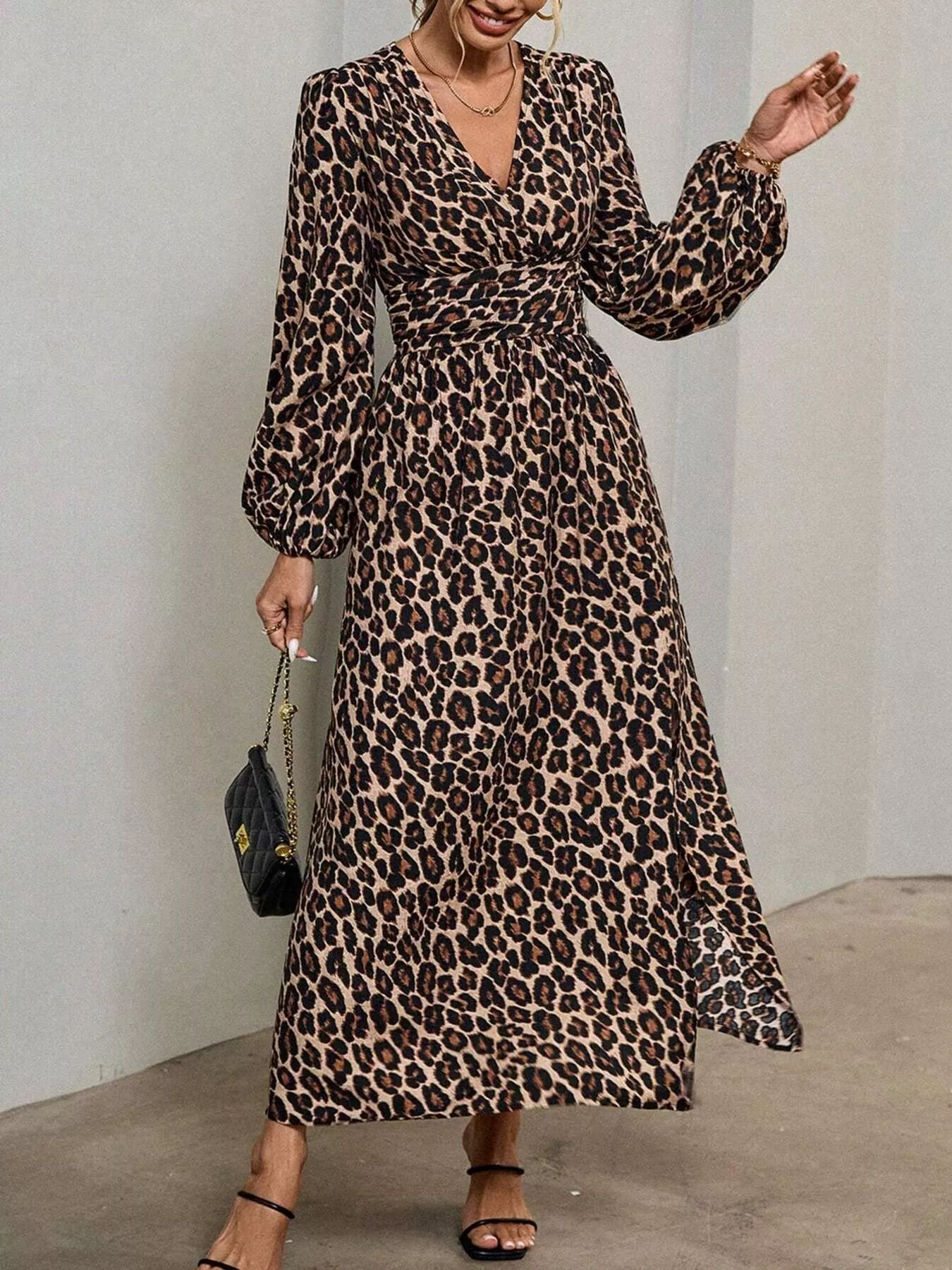 Slit Balloon Sleeve Midi Dress - Image 15