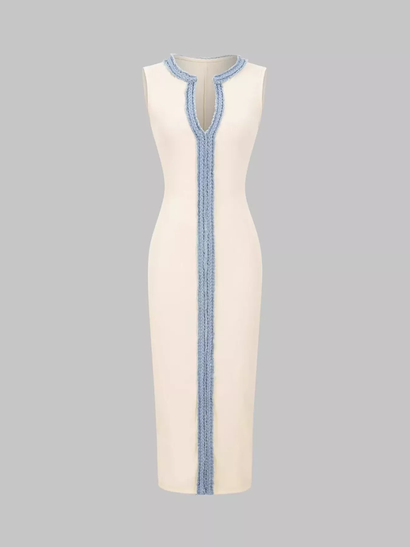 Slit Contrast Notched Sleeveless Dress - Image 4