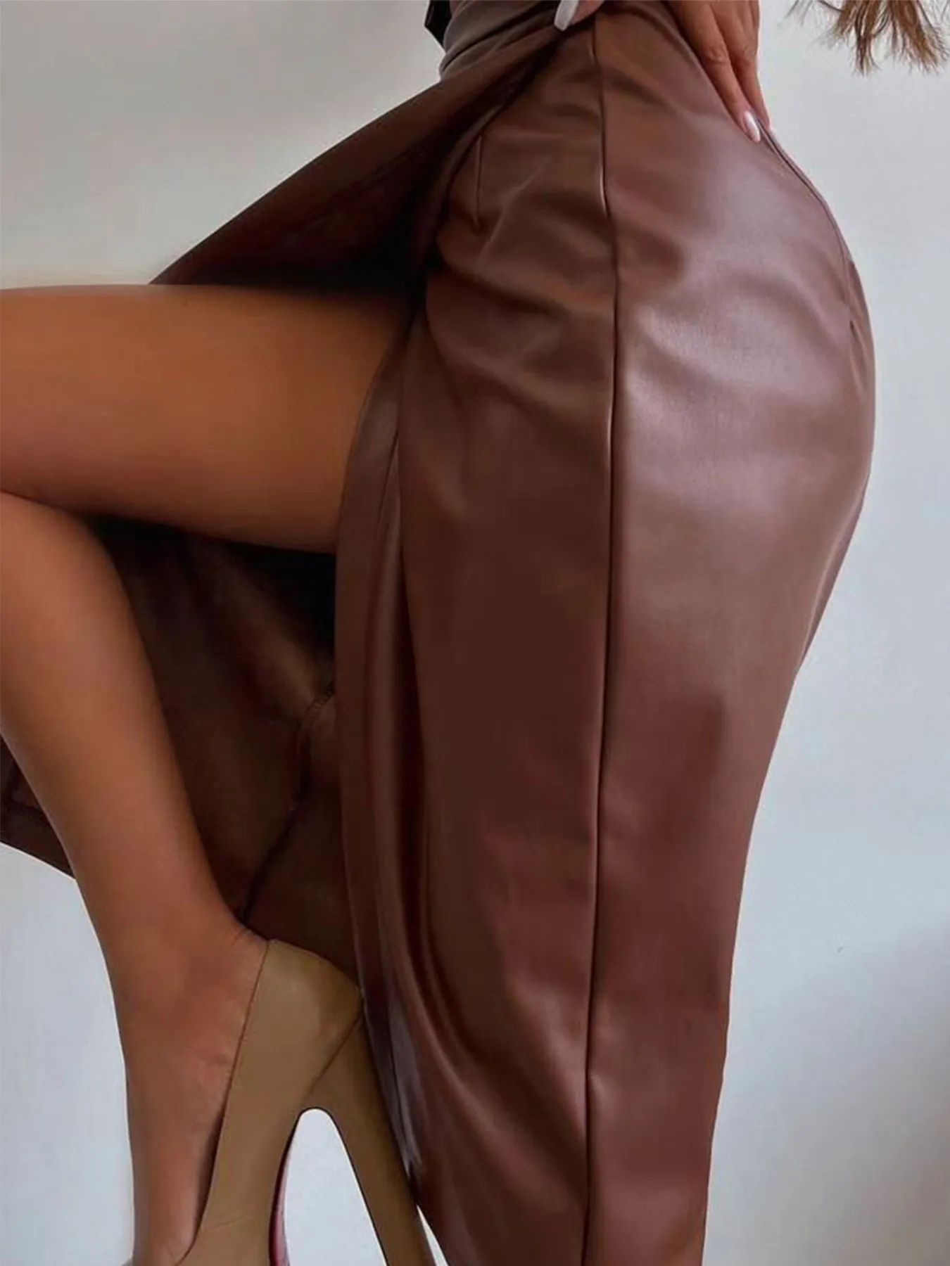 Slit Leather Midi Skirt - Image 4