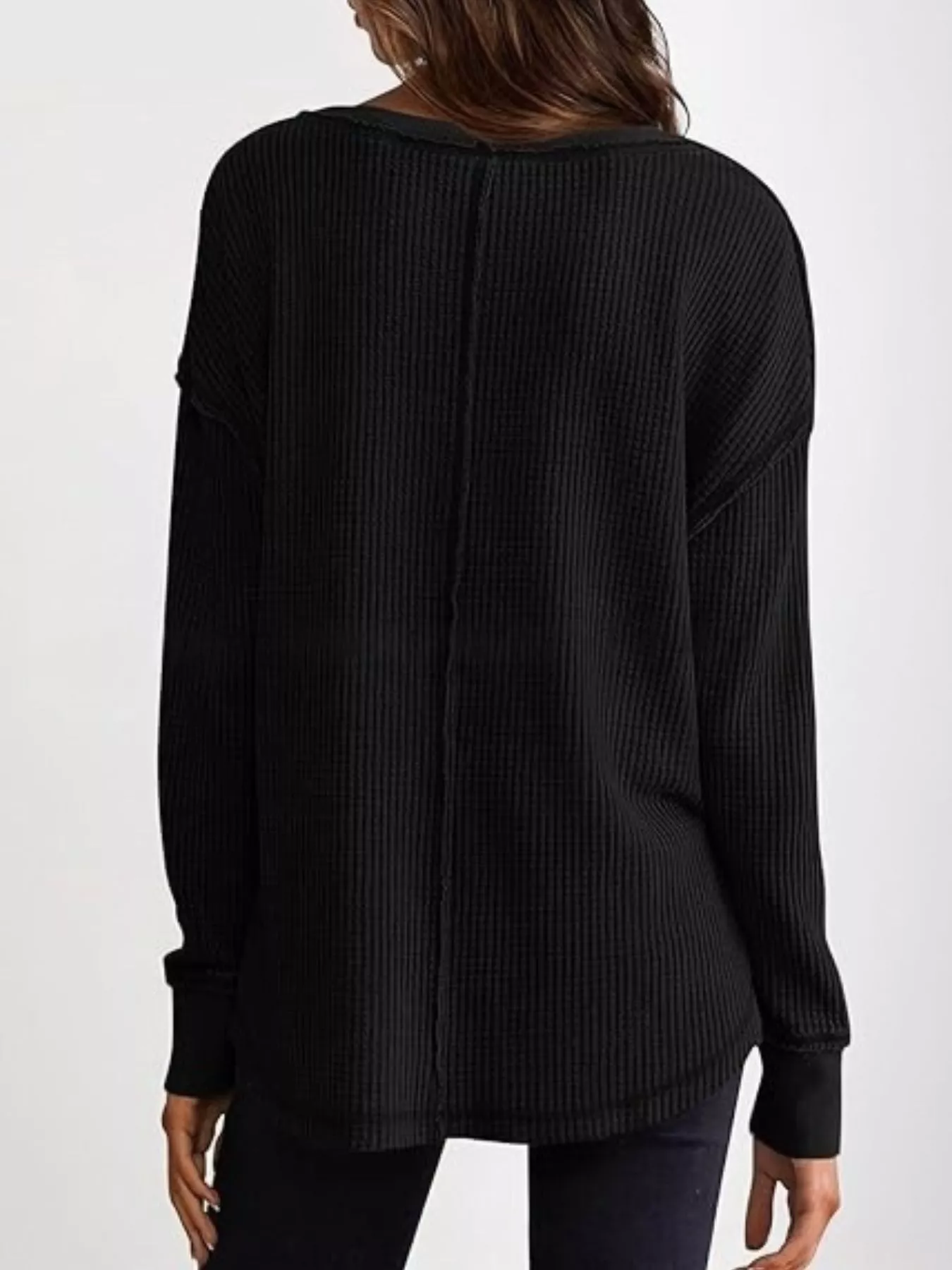 Slit Notched Long Sleeve T-Shirt - Image 12