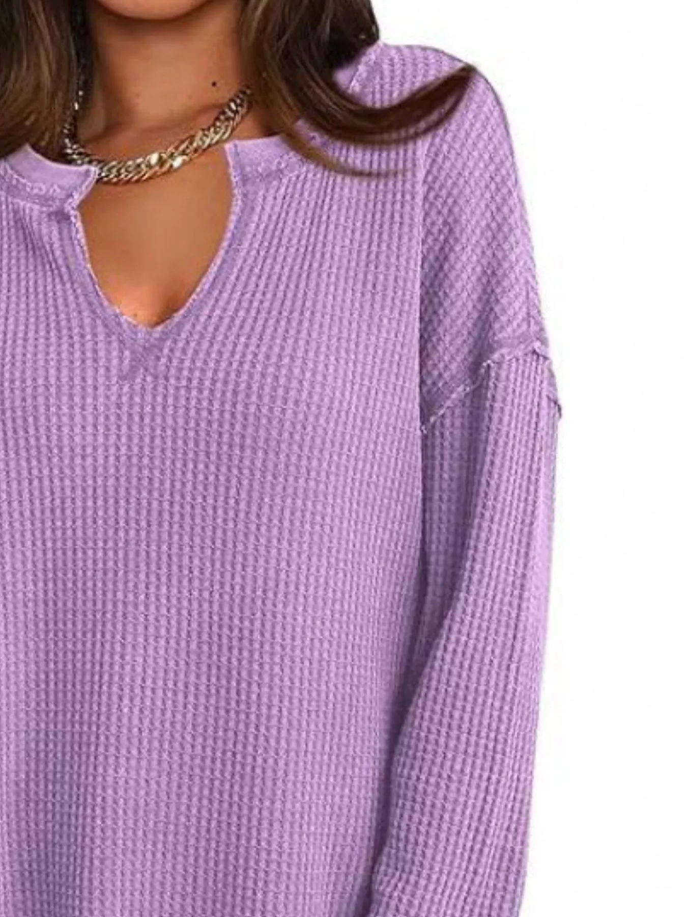 Slit Notched Long Sleeve T-Shirt - Image 24
