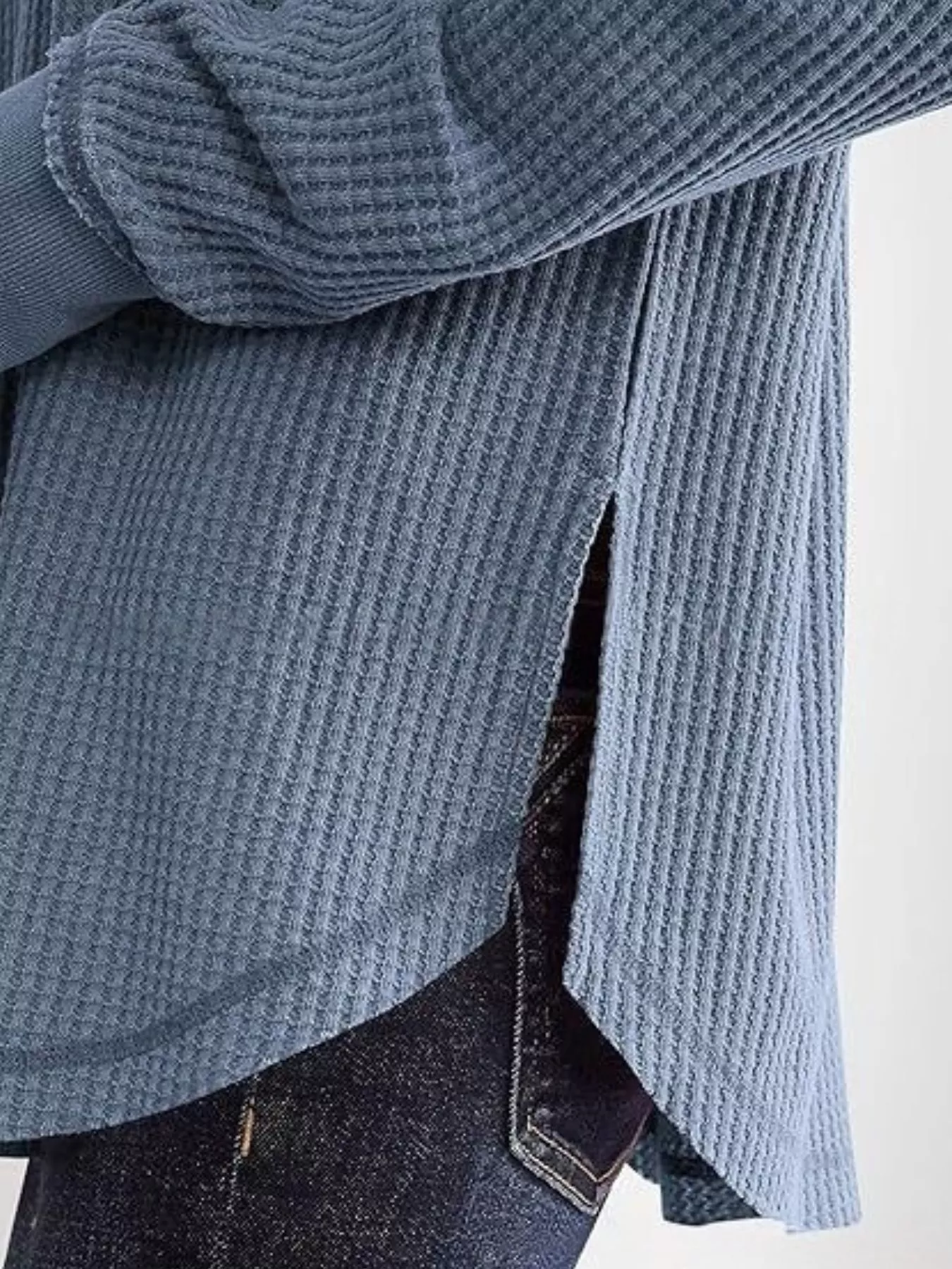 Slit Notched Long Sleeve T-Shirt - Image 8