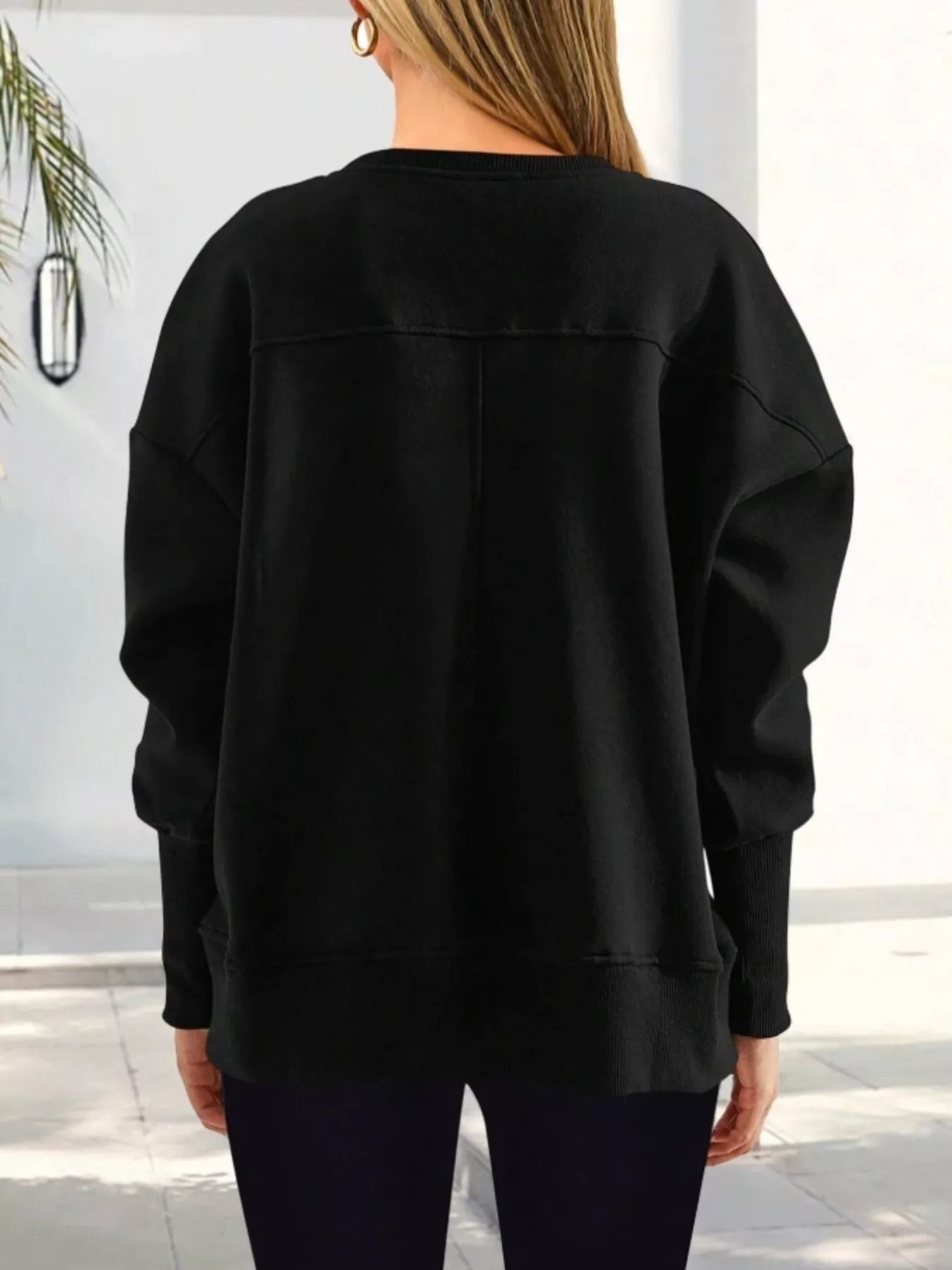 Slit Round Neck Dropped Shoulder Sweatshirt - Image 31
