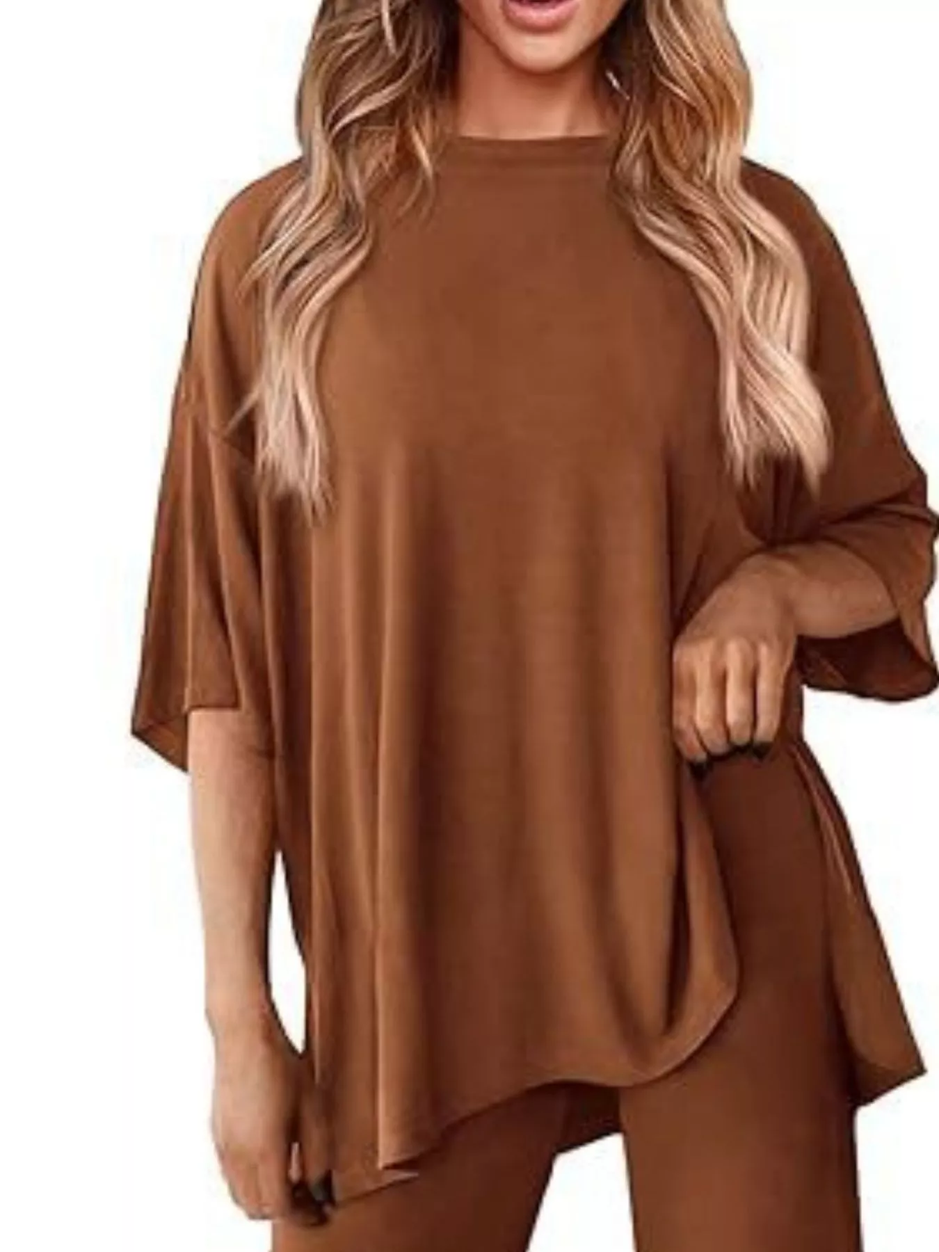 Slit Round Neck Top and Pants Set - Image 10