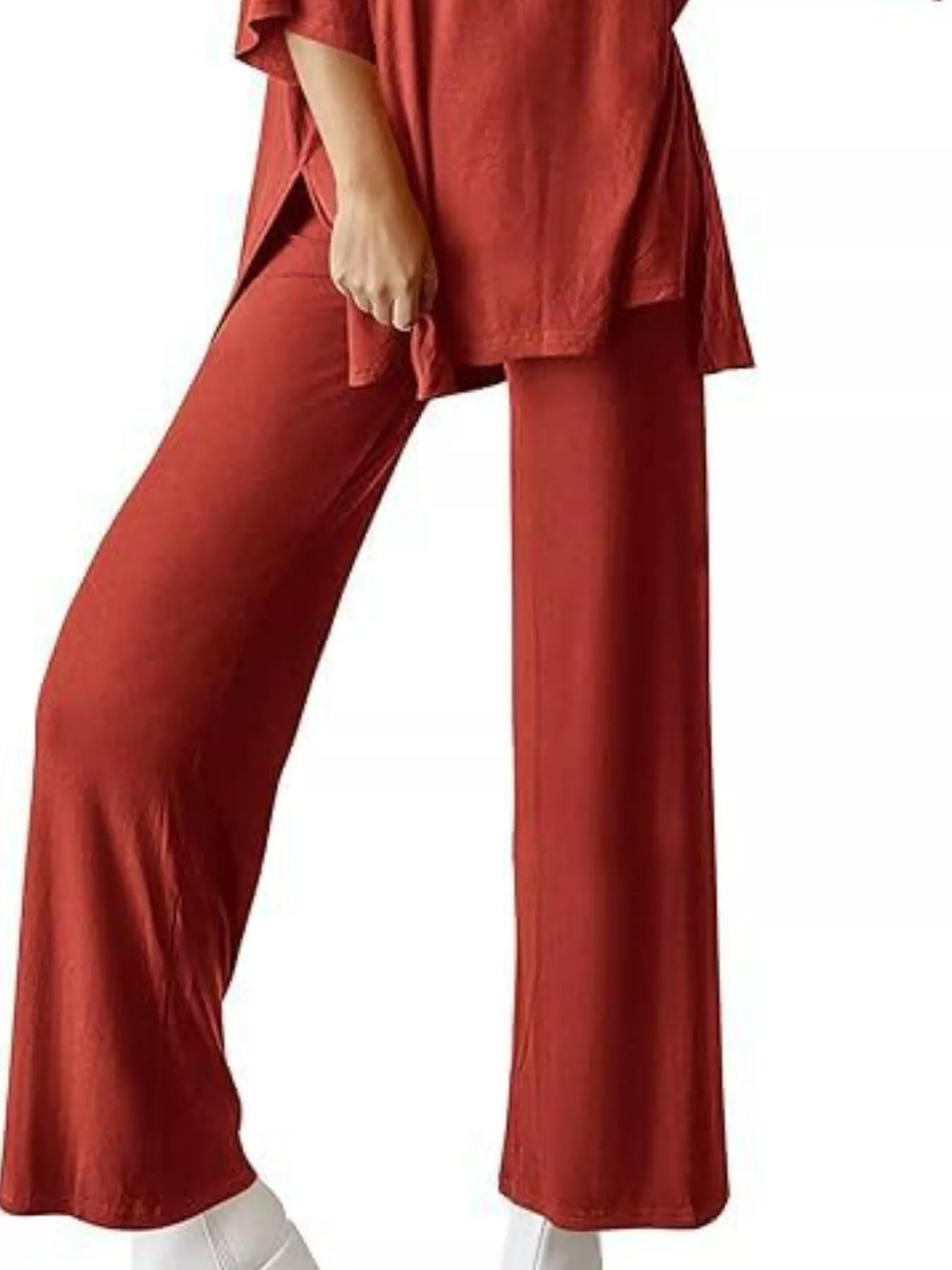 Slit Round Neck Top and Pants Set - Image 20
