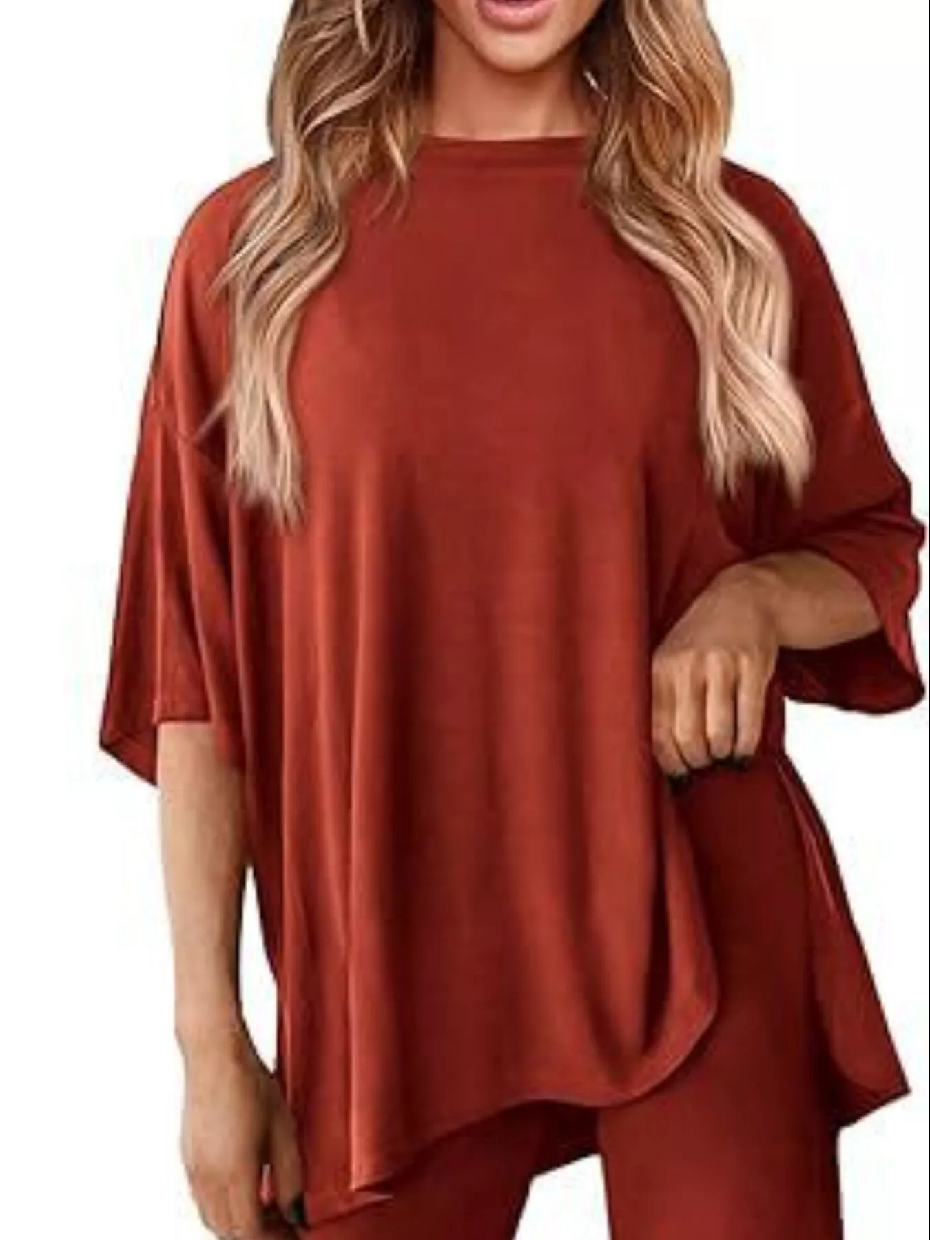 Slit Round Neck Top and Pants Set - Image 21