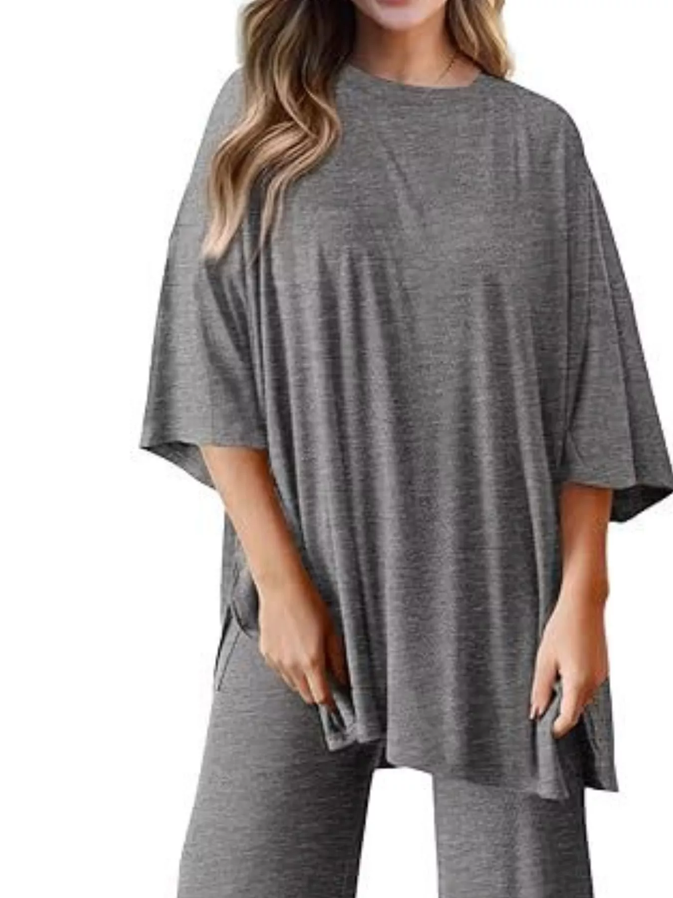 Slit Round Neck Top and Pants Set - Image 7
