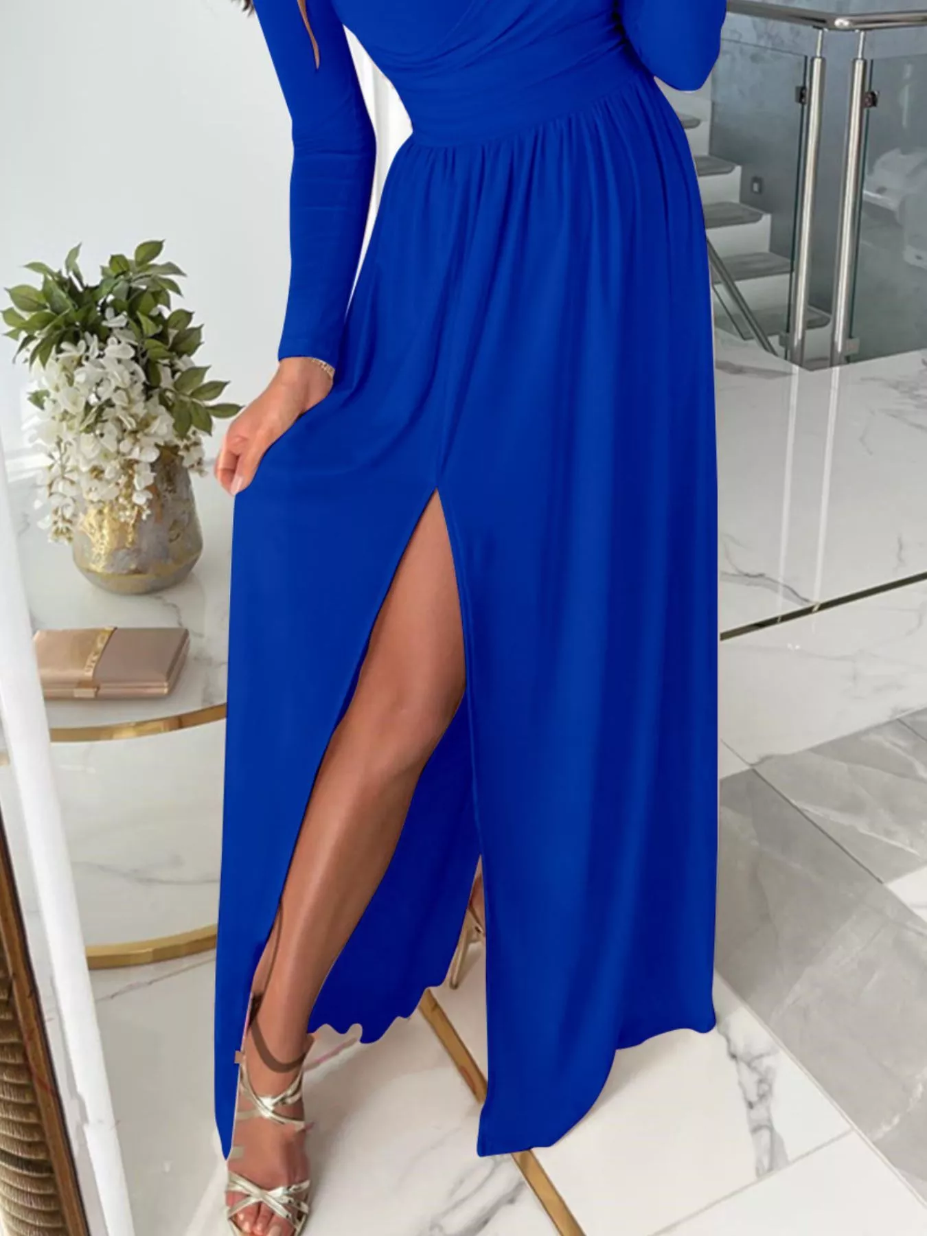 Slit Surplice Cold Shoulder Maxi Dress - Image 8